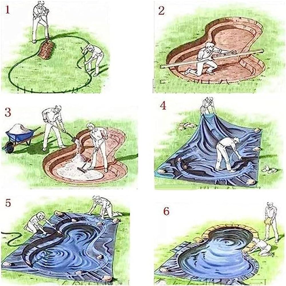 Revestimiento de estanque de 6 x 8 m, resistente al desgarro, impermeable, para estanques, piscinas y jardines, fácil de cortar, seguro para peces y plantas, ideal para fuentes al aire libre y vida