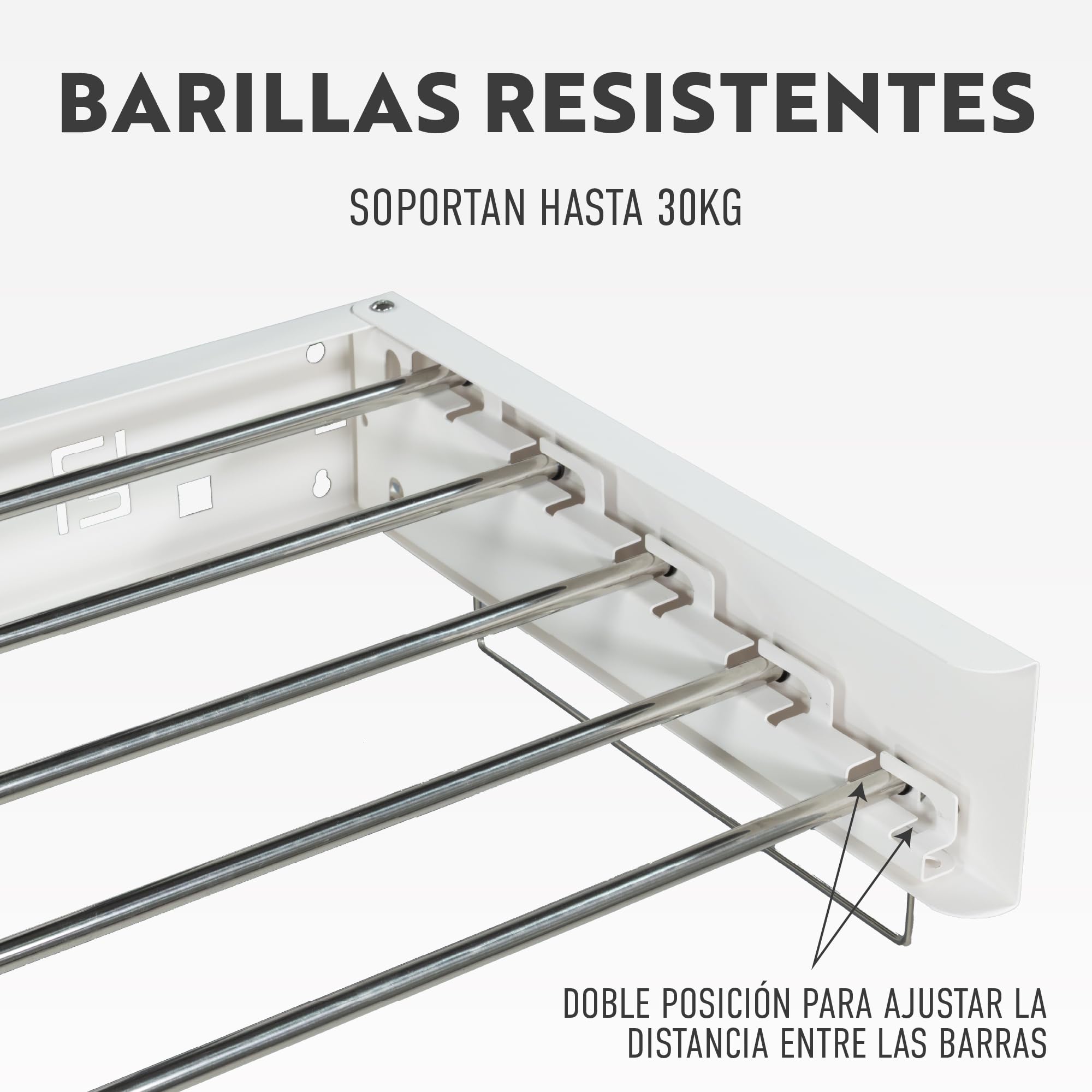 Tendedero Plegable de Pared 5 Niveles para Colgar Ropa | Extensible y abatible | Incluye asa Colgante | Soporta hasta 30 kg | Profundidad Plegado 3 cm | 80 o 100 cm (100cm)