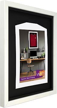 Vivarti DIY Infant Standard Sports Shirt Display Frame - 40 x 50cm - White With Black Inner Frame and Backing Card for Football, Rugby, Band T-Shirt Shadow Box