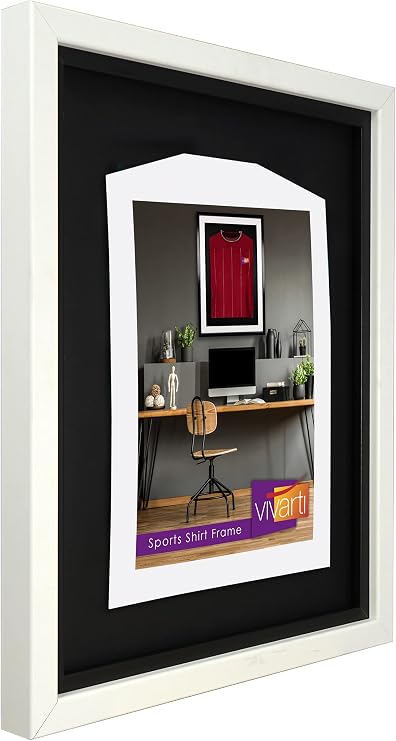 Vivarti DIY Infant Standard Sports Shirt Display Frame - 40 x 50cm - White With Black Inner Frame and Backing Card for Football, Rugby, Band T-Shirt Shadow Box