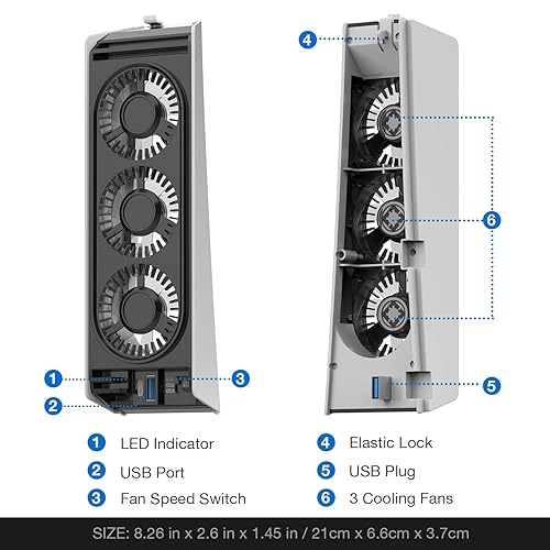 Miniatura 7 de PS5 Cooling Fan, MEQI PS5 Accessories Upgraded Quiet Cooler Fan with LED Light & USB 3.0 Hubs, Efficient Cooling Station for Playstation 5