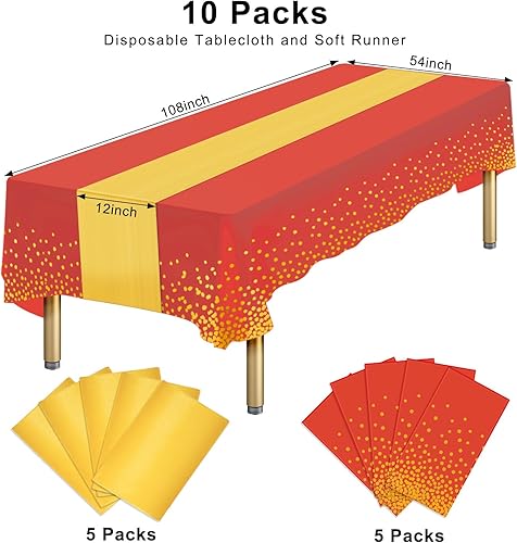 Miniatura 2 de Paquete de 10 caminos de mesa desechables de satén, mantel de plástico rojo y camino de mesa dorado para Navidad, cumpleaños, graduación,