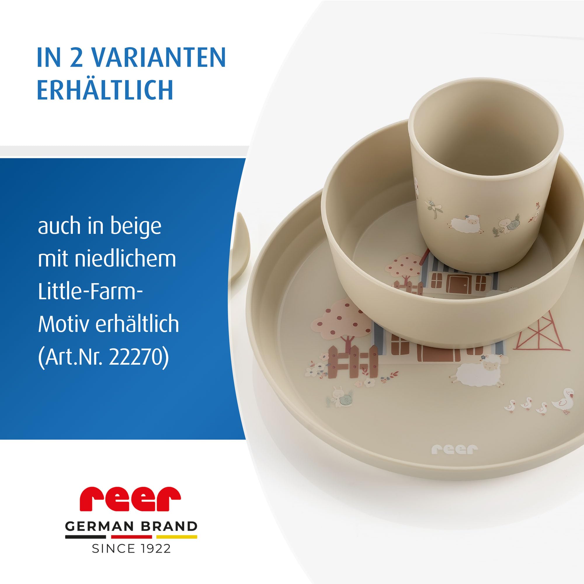 reer Kindergeschirr Set | Motiv: Little Explorer | Biokunststoff-Geschirr für Kleinkinder aus 100% ISCC-zertifiziertem Material | 5-teilig | BPA-frei | spülmaschinengeeignet