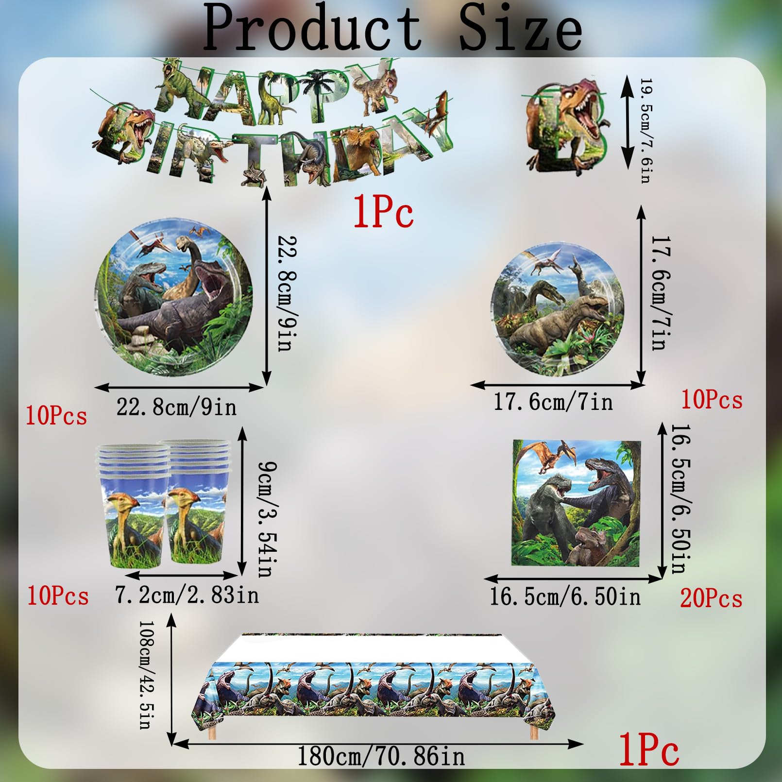73 Pezzi Dinosauri Stoviglie per Feste di Compleanno，Addobbi Compleanno Dinosauri，Tovaglia, Piatti di Carta，Adatto a 10 persone