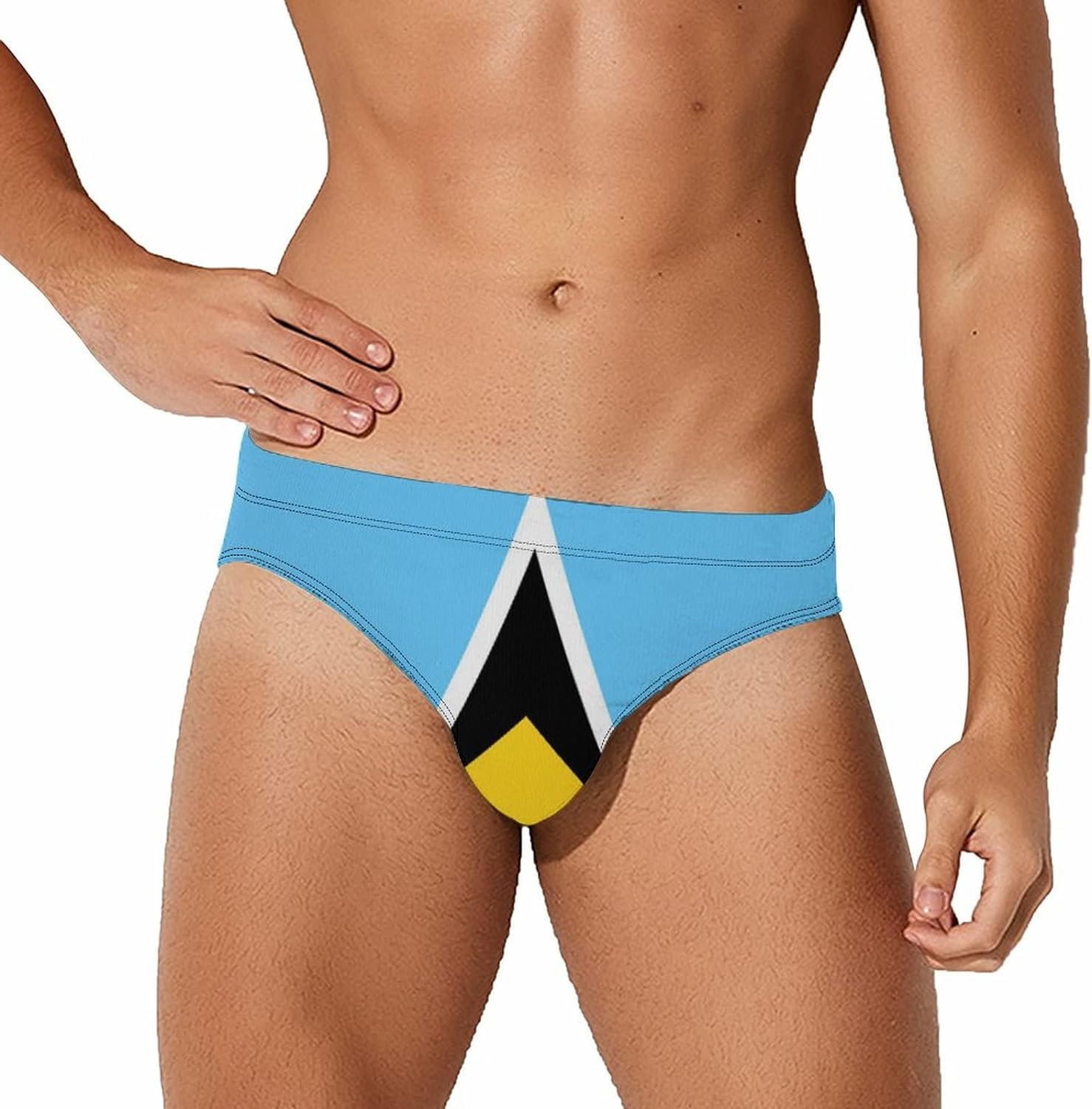 Melbrakin Men's Saint Lucia Flag Swimwear Briefs Swim Trunk Triangle Thong Bikini Swimsuit