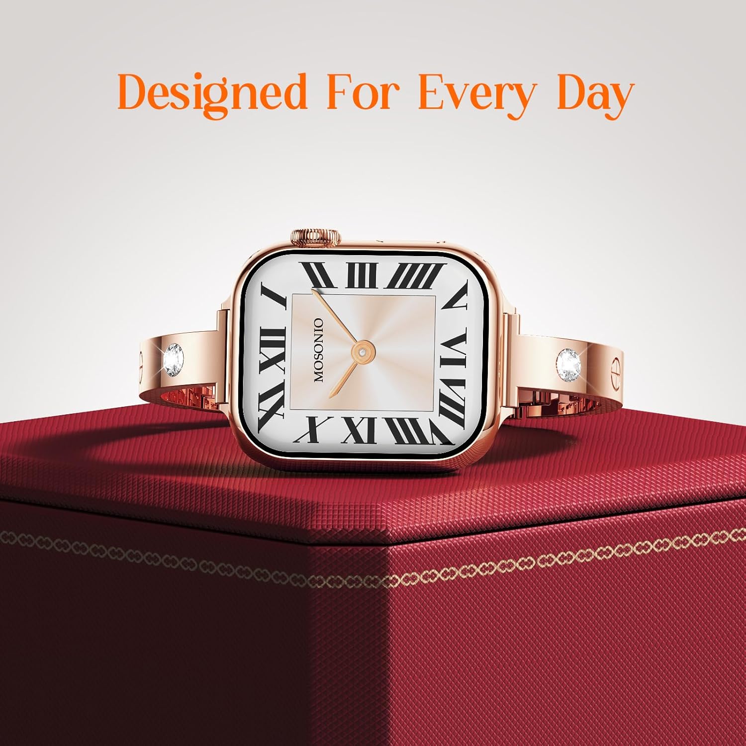 Mosonio Slim Bracelet Band with Sparkly Accents Compatible with Apple Watch Bands 46mm 45mm 44mm 49mm 42mm(Series 3 2 1)/ 38mm 40mm 41mm 42mm(Series 11 10) for Women, Stylish Adjustable Link Thin Metal Strap for iwatch Ultra Series 11 10 9 8 7 6 5 4 SE 3 2 1 - Image 6