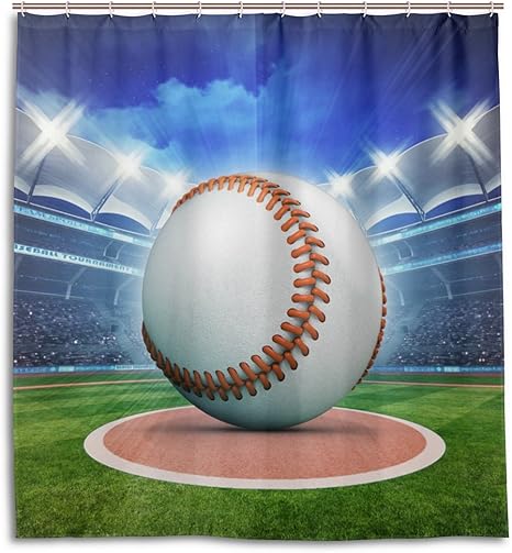 Amazon Vantaso シャワーカーテン 66x72インチ 野球 スタジアムインモーション ブルースポーツテーマ 3dイラスト 防水 バスルーム キッズ ボーイズ ガールズ 大人用 シャワーカーテン ホーム キッチン オンライン通販