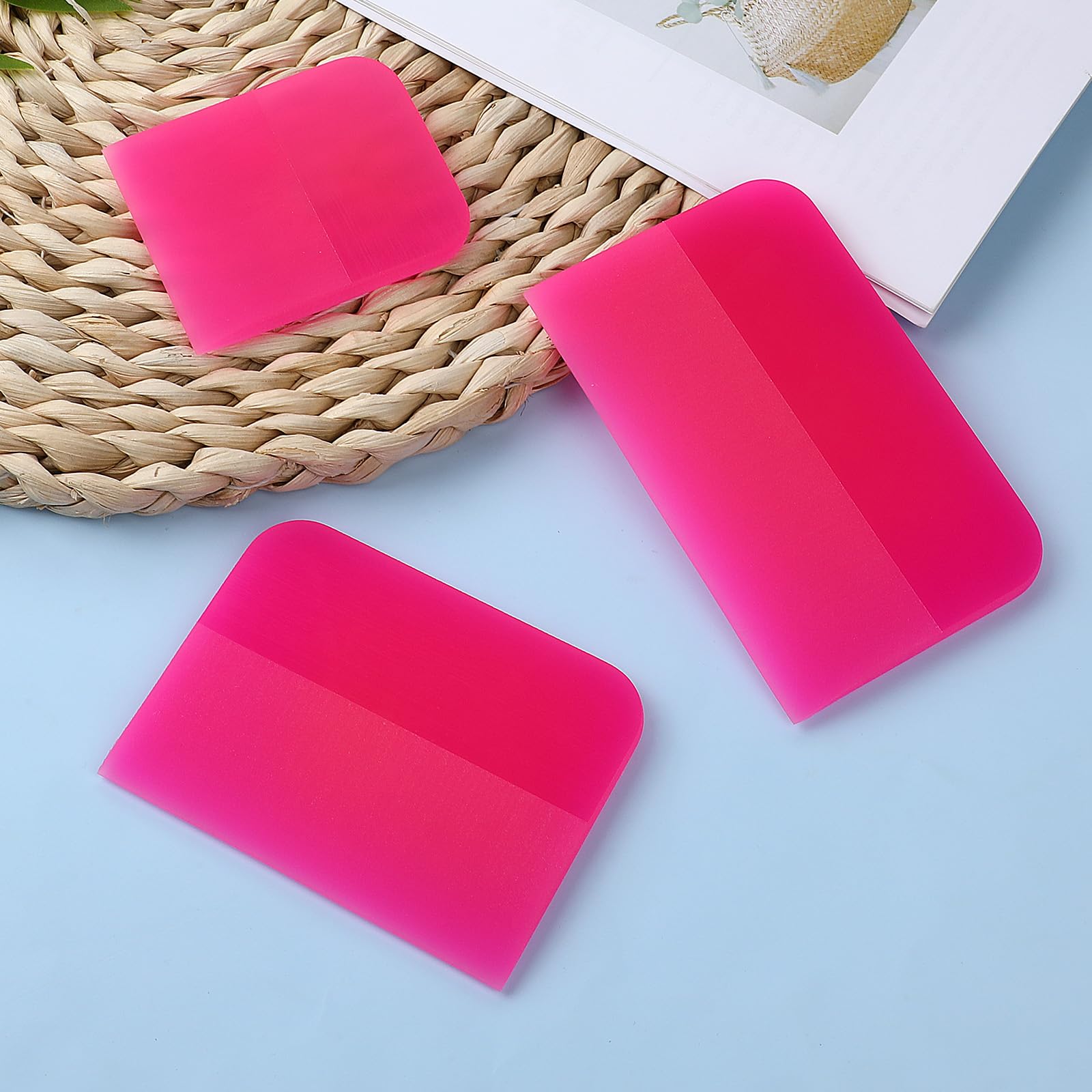 Trinkrittey 3 Stück rosa Auto-Abzieher aus TPU-Gummi, kratzfest für PPF, Vinylfolie und Fenstertönungswerkzeug, verschiedene Größen, geeignet für Autos