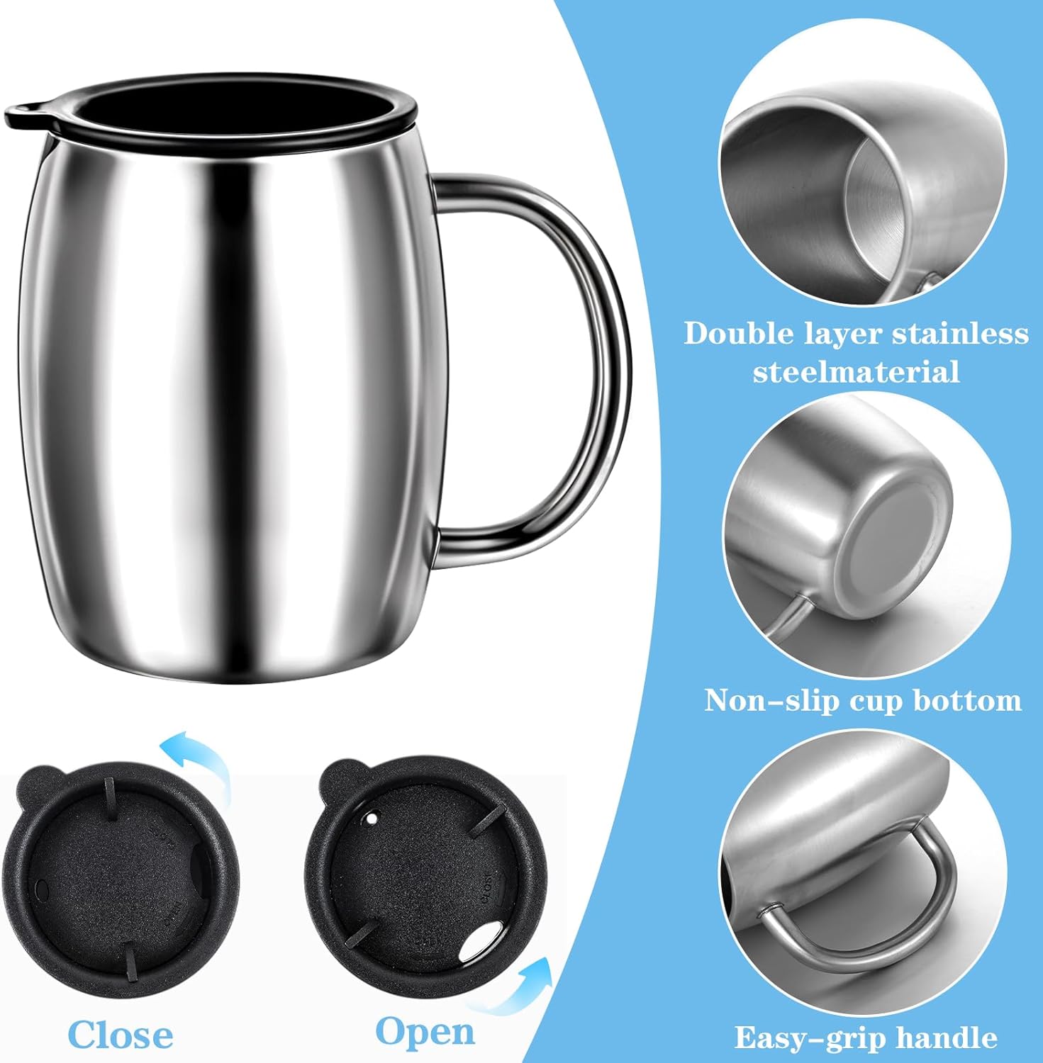 3 Pack Insulated Stainless Steel Coffee Mug Spillproof with Lid Double Wall Travel Coffee Mug with Handle Shatterproof Metal Coffee Cups for Camping Outdoor Hot Tea Beer Cold Drink(14 oz) - Image 3