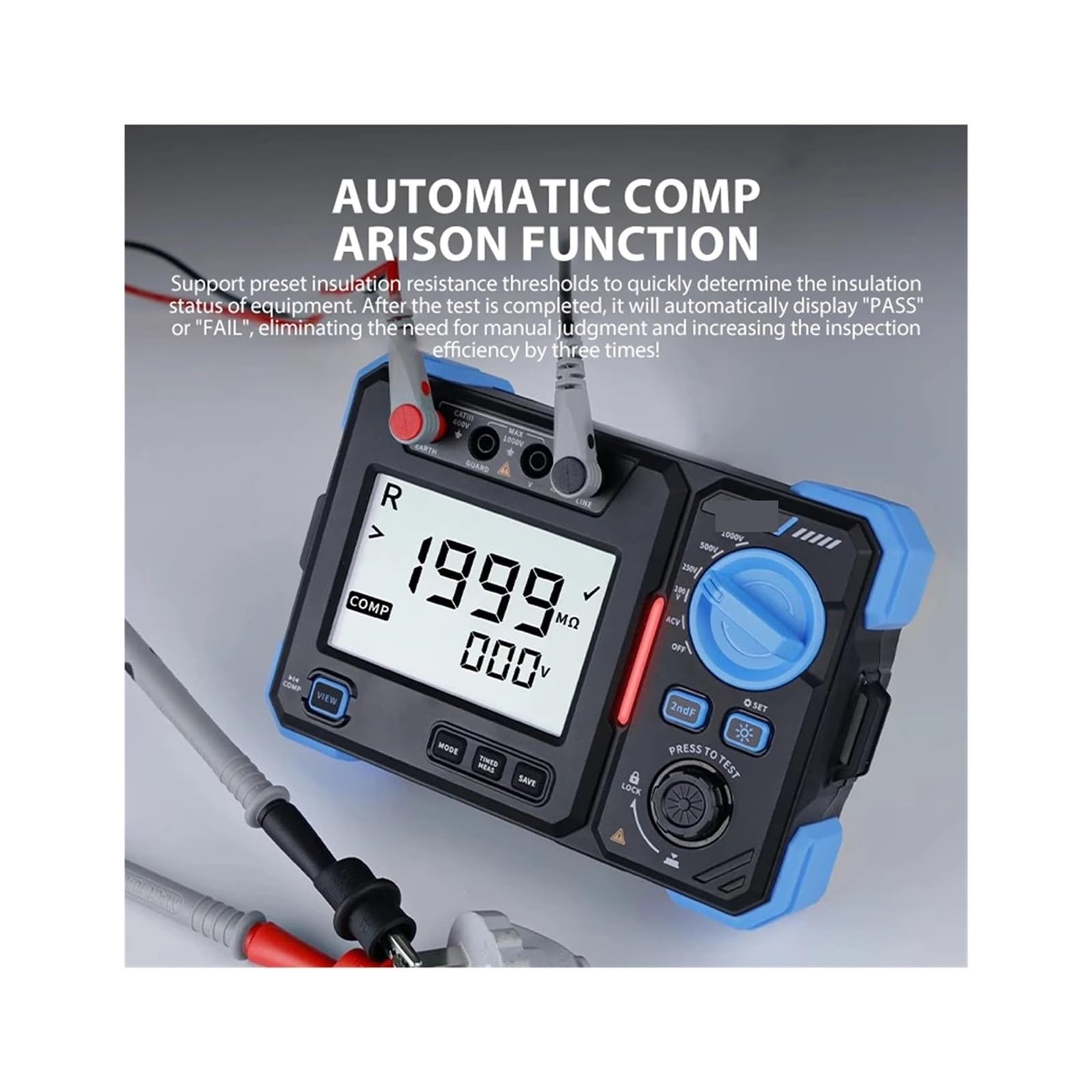 Tester Kabli Sieciowych, Miernik Rezystancji - Tester Izolacji 1000V 20GΩ Megomomierz | Pomiary AC/DC, Automatyczne Rozładowanie