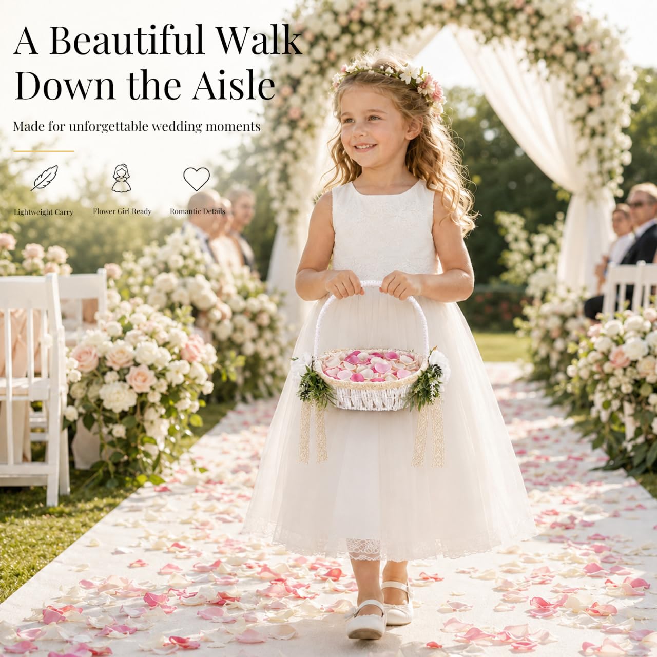 STOBAZA Romantischer Hochzeitskorb Handgewebter Blumenkorb eleganter Griff für besondere Anlässe