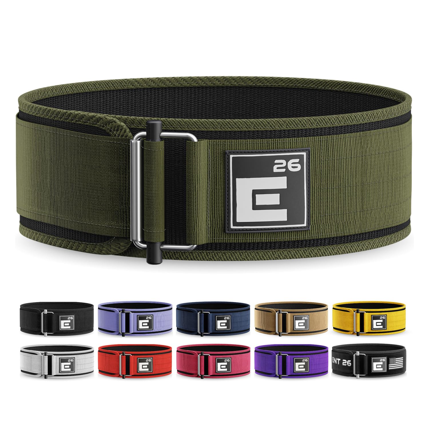 Element 26 Self-Locking Weight Lifting Belt | 4” Back Support for Gym, Powerlifting, Body Building, Cross Training, Men, Women, Deadlift, Squat, Quick Locking, Competition