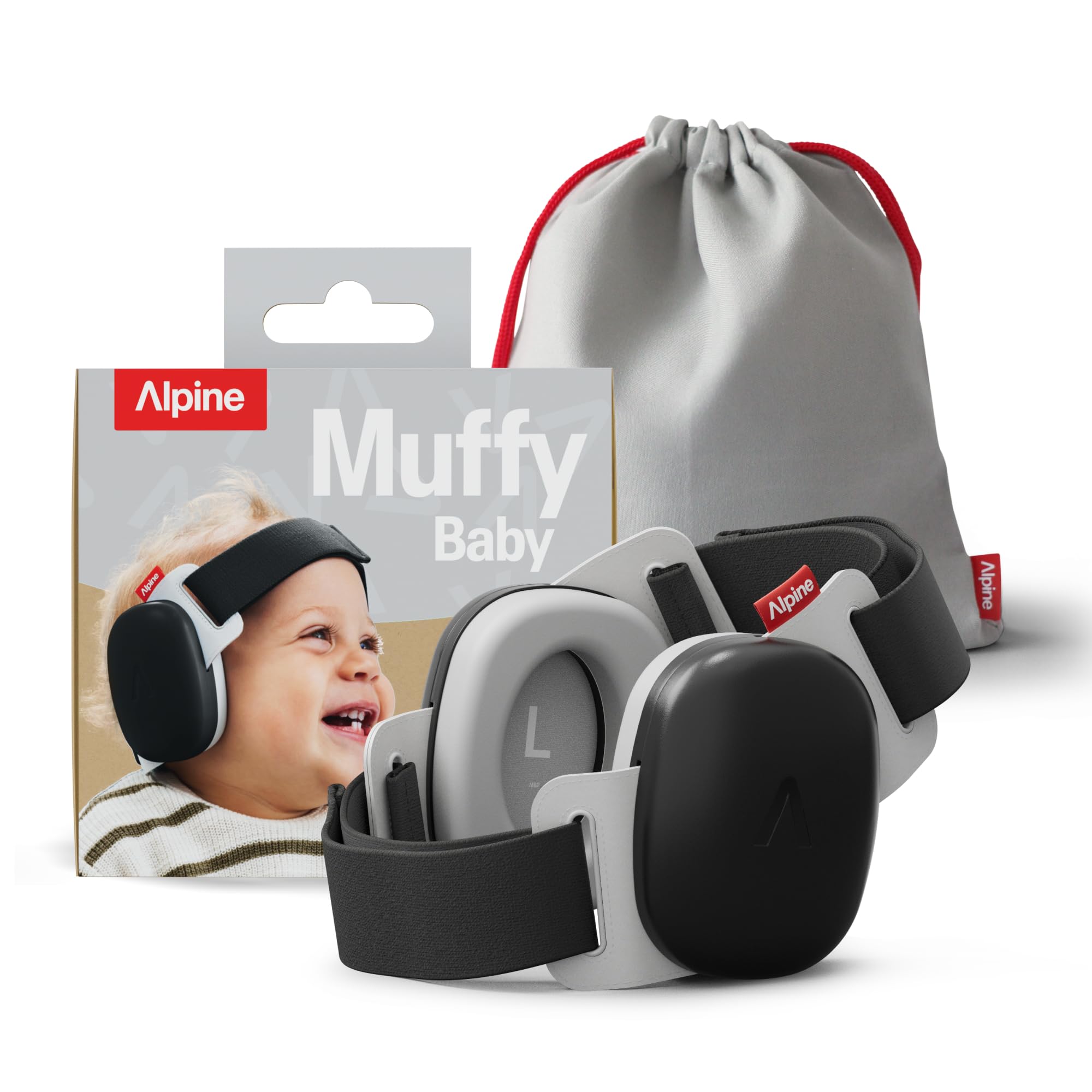 Alpine Muffy Baby Comfort - Protects Hearing for Babies and Toddlers - CE & ANSI Certified - Unique Headband for Safe fit & Comfort - Multi-adjustable for Ages 3-48 Months, 24dB Sound Reduction, Black