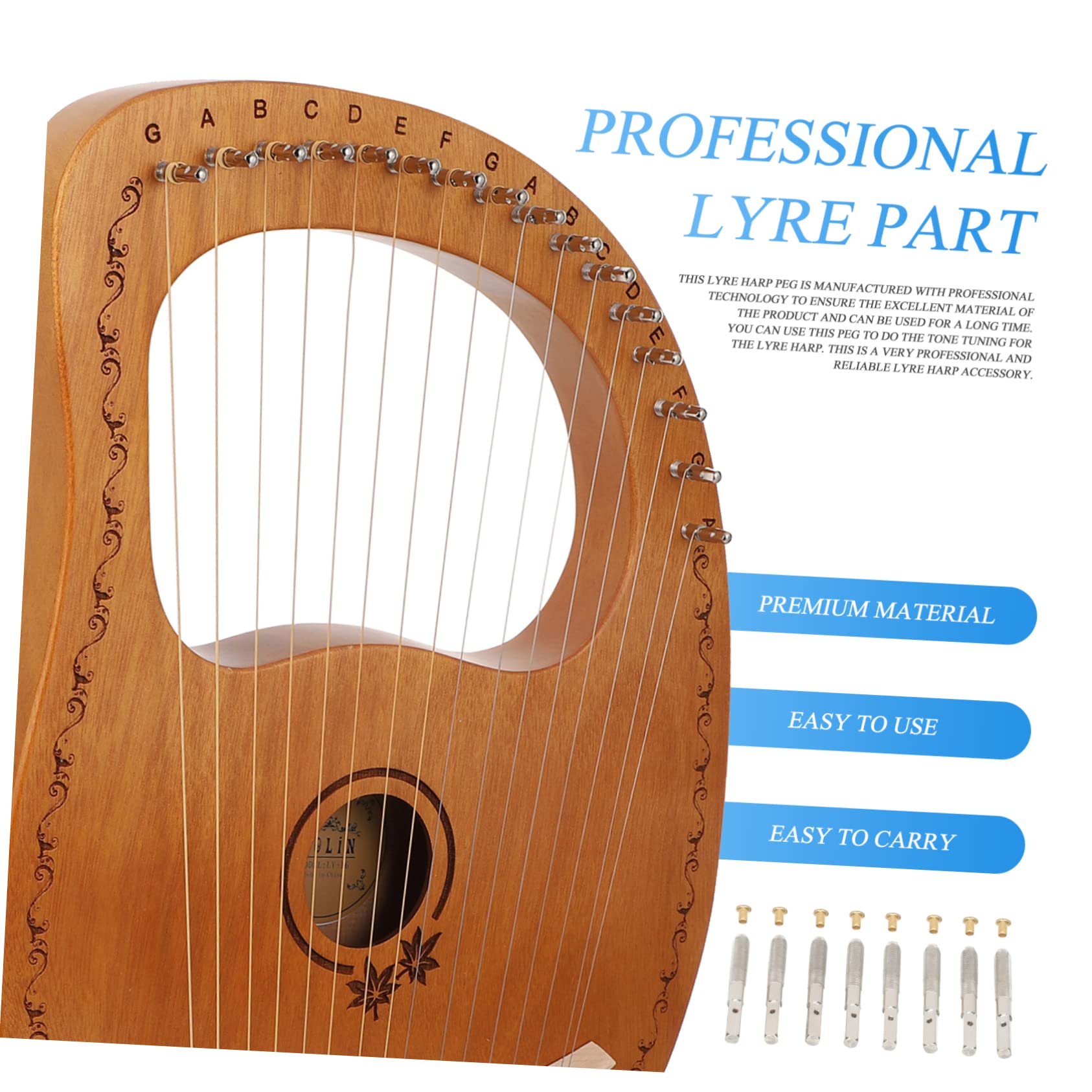 COSMEVIVI Professional Lyre Harp Parts 8pcs Lyre Tuning Pegs for Stringed Musical Instruments