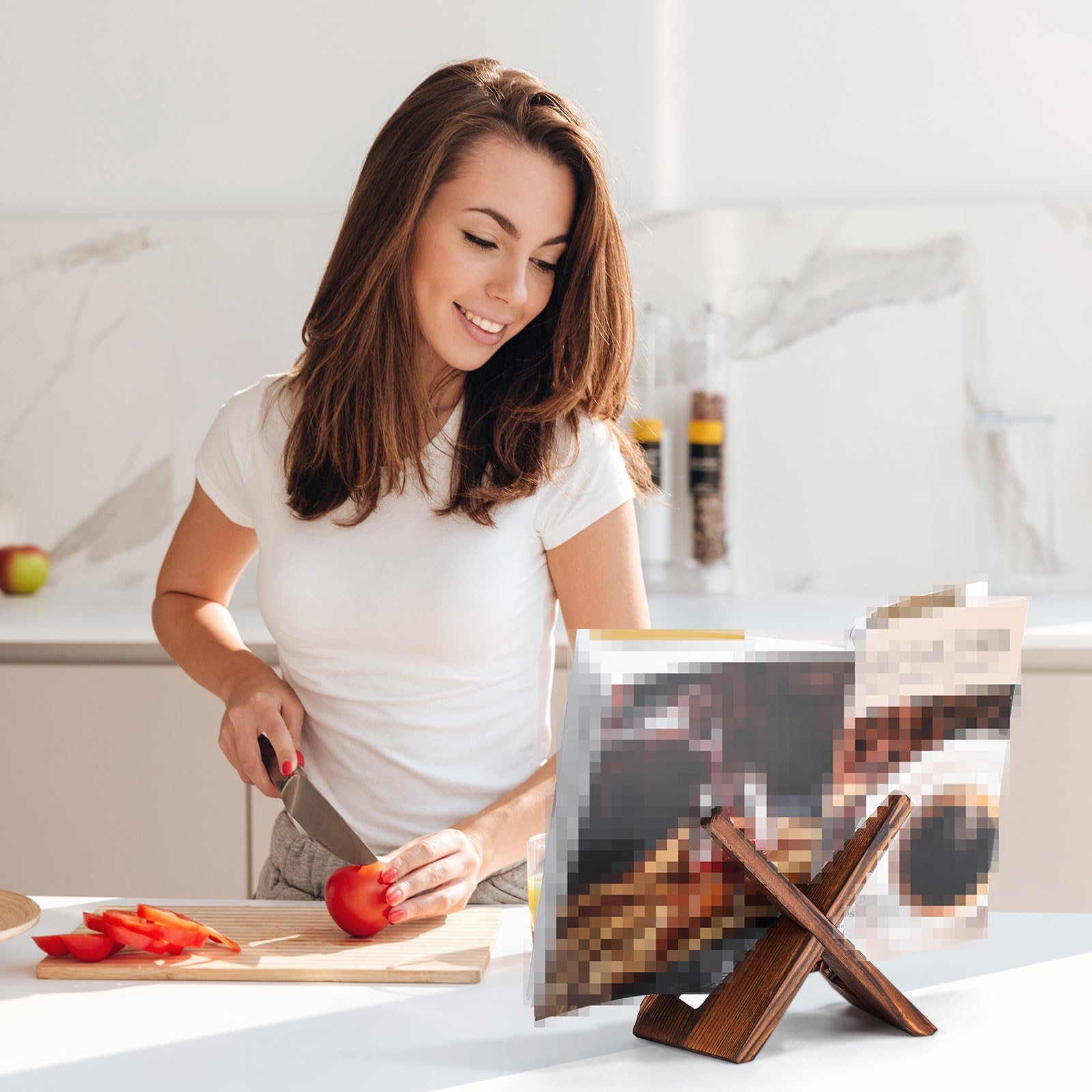 Wenqik 6 supporti per libri di cucina da 16,5 cm, supporto per libri di ricette in legno per esporre libri di cucina rustici, cavalletto decorativo da tavolo per bancone della cucina, marrone