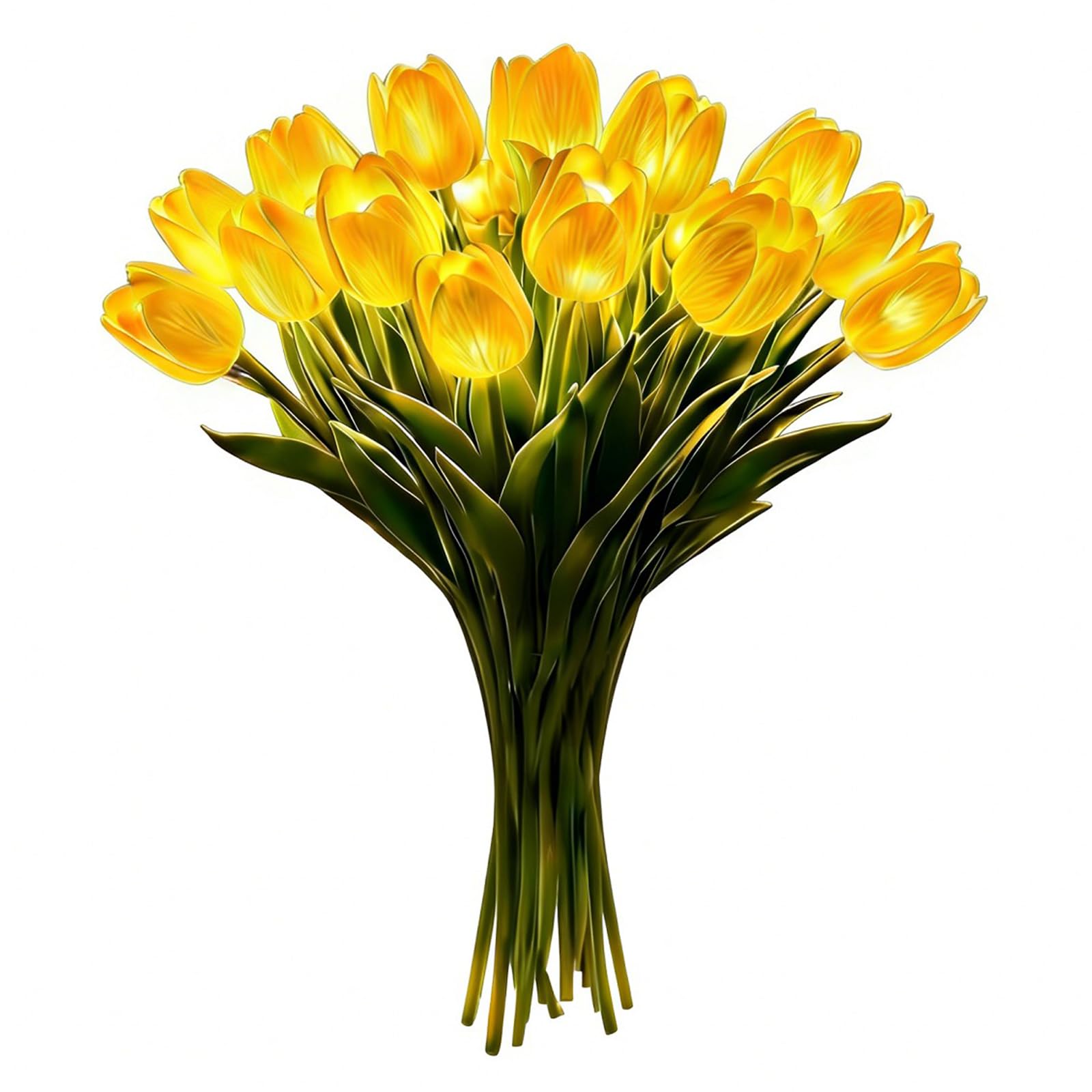 15Pcs Radiant Romantic Tulip Light LED Adjustable Tulip Night Light Warm Light Luminous Bouquet Ornament Gift for Anniversary/Wedding/Birthday (Yellow)