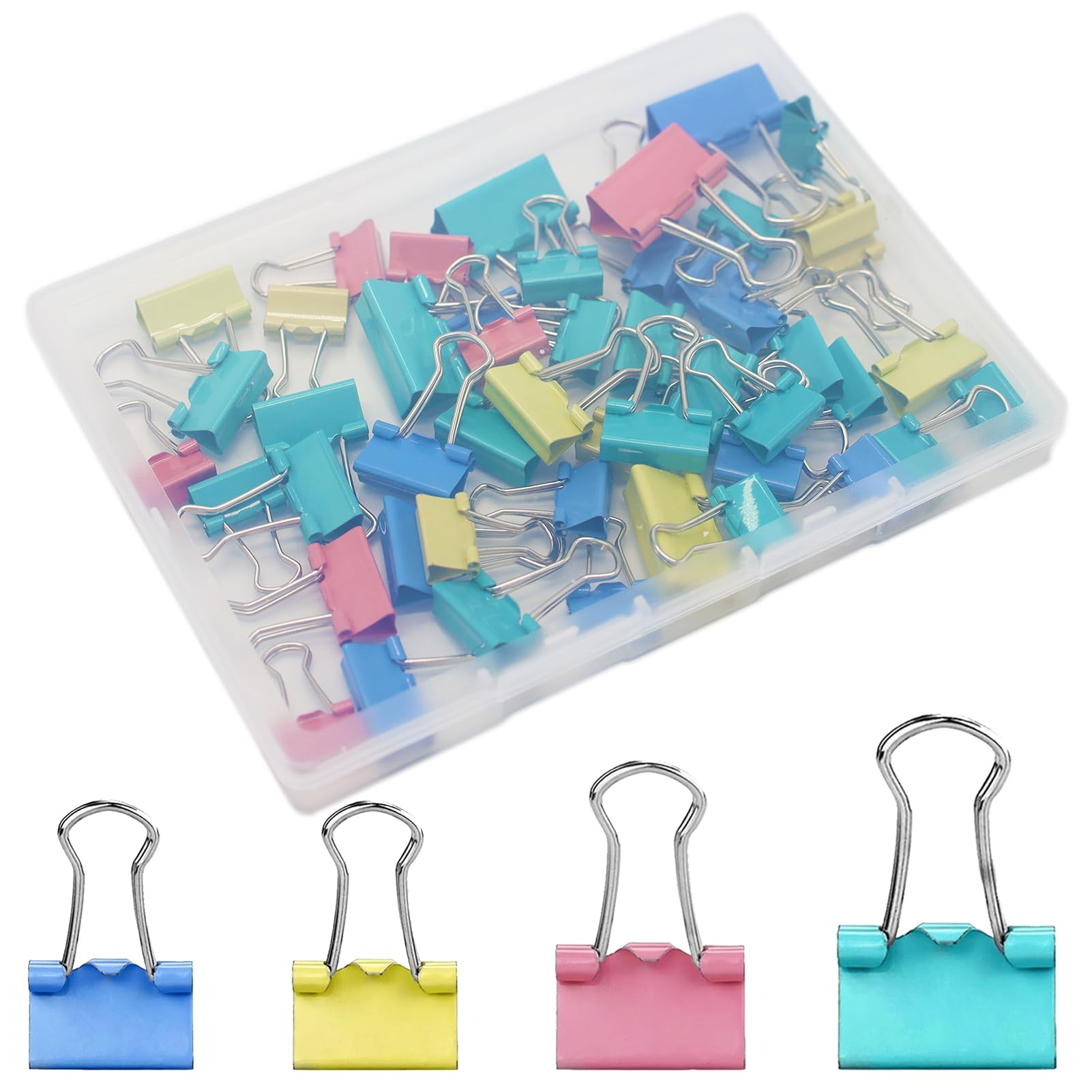 Longdenekhaliq Red, Blue, Green, Yellow, Purple 50 Pcs Colored Binder Clips - Metal Foldback Clips In 3 Sizes (15Mm/19Mm/25Mm), Colored Bulldog Clips For Paper, Files, Stationery, And Money Clamps