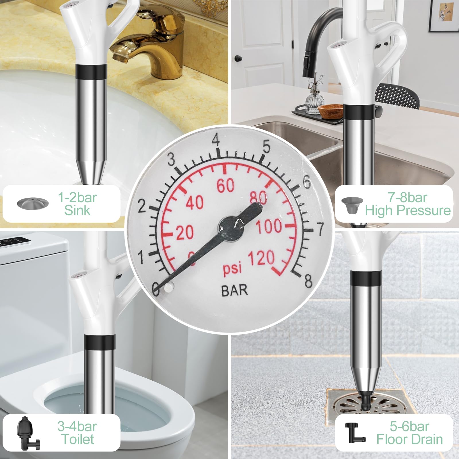 7 Pièces Deboucheur Wc Evier Canalisation, Pompe Débouche Evier Wc, Poire Débouchage Wc, Piston pour Déboucher les Toilettes, pour Déboucher les Toilettes, Baignoire, Drain de Sol