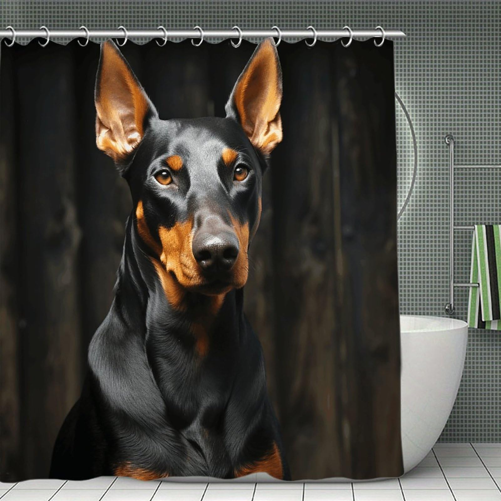 VstaDank Doberman Bath Curtain Elegant Heavy Duty Shower Curtains 70x70 in Rustic Farmhouse Cloth Shower Curtains Neutral Modern Bath Curtain for Bathroom