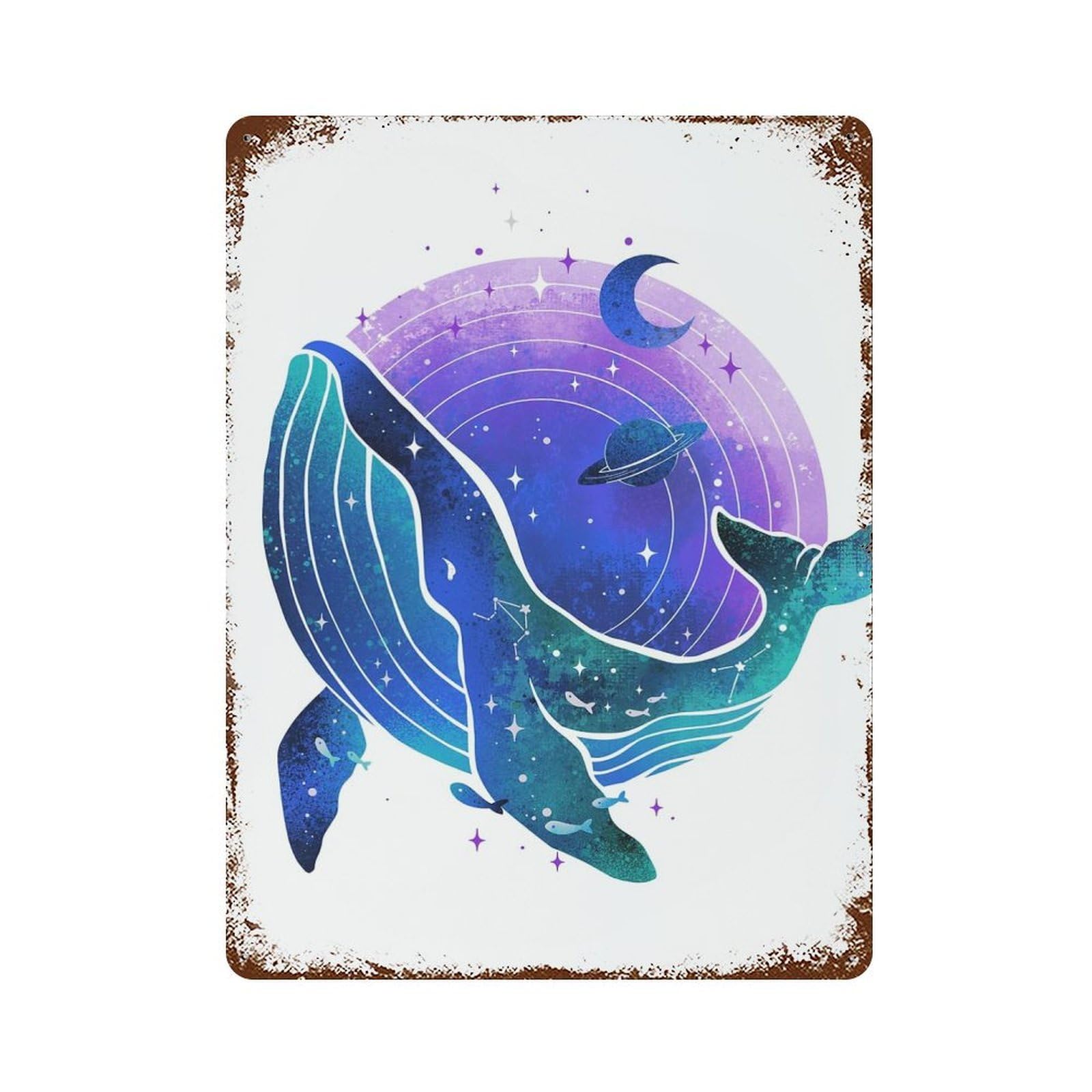 Garage Style Whale Galaxy Watercolor Vintage Rust Metal Sign 15.7"x11.8", Vintage Wall Decor for Bar And Workshop