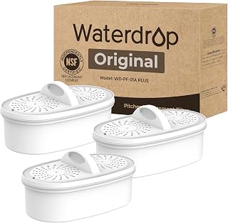 Waterdrop WD-PF-01A Plus NSF Certified Replacement Filters for Pitchers & Dispensers - Reduces Lead, PFAS, PFOA/PFOS, 200 Gallons, 3 Pack