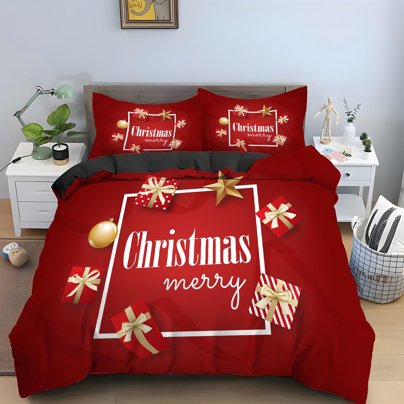 Housse de couette 200x200 Noël microfibre : changez votre lit facilement sans repassage