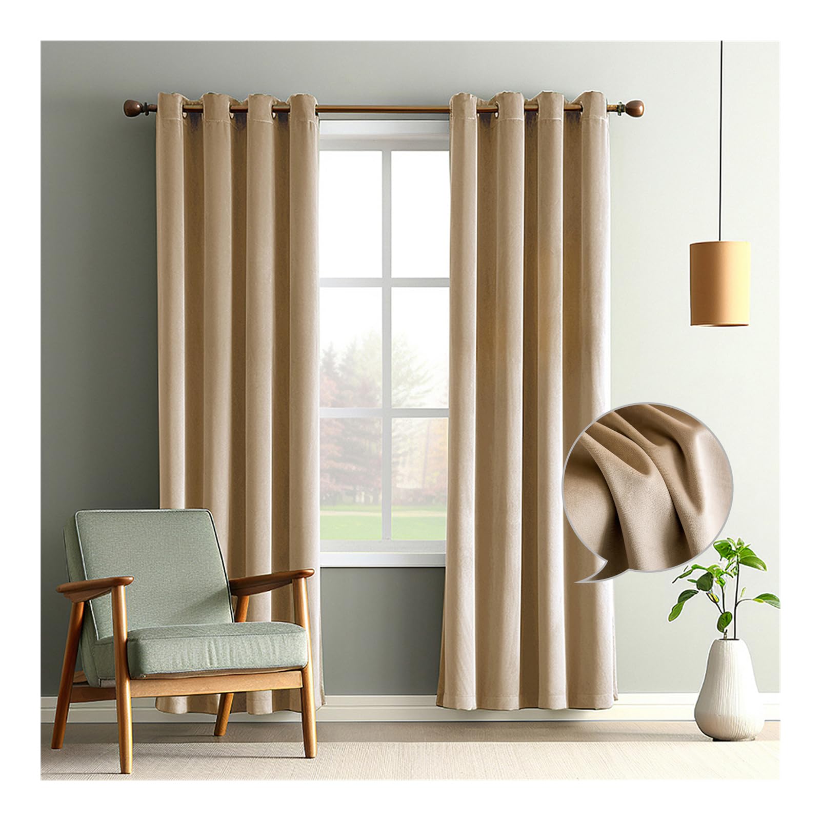 Rideaux en velours haut de gamme beige sable | Isolation et occultation luxe