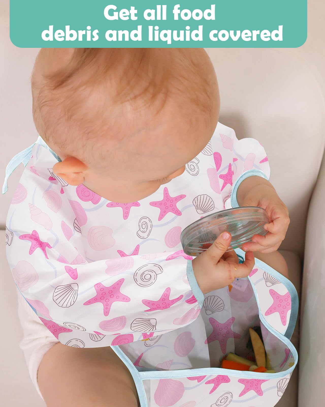 Lictin Bibs with Sleeves, 5 Pcs EVA Unisex Feeding Baby Bibs - Image 4