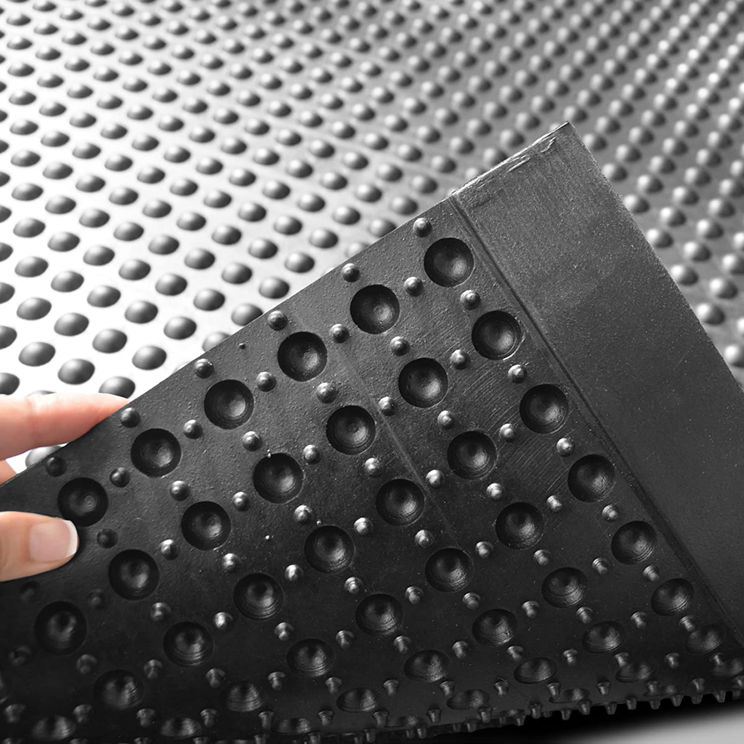 ETM - Werkplekmat 'Bubble' | Anti-vermoeidheidsmat voor staande werkplekken | ontlasting voor benen en gewrichten | antislip, geurloos, weerbestendig, geluiddempend | natuurrubber | 90 x 400 cm | dikte: 15 mm | zwart