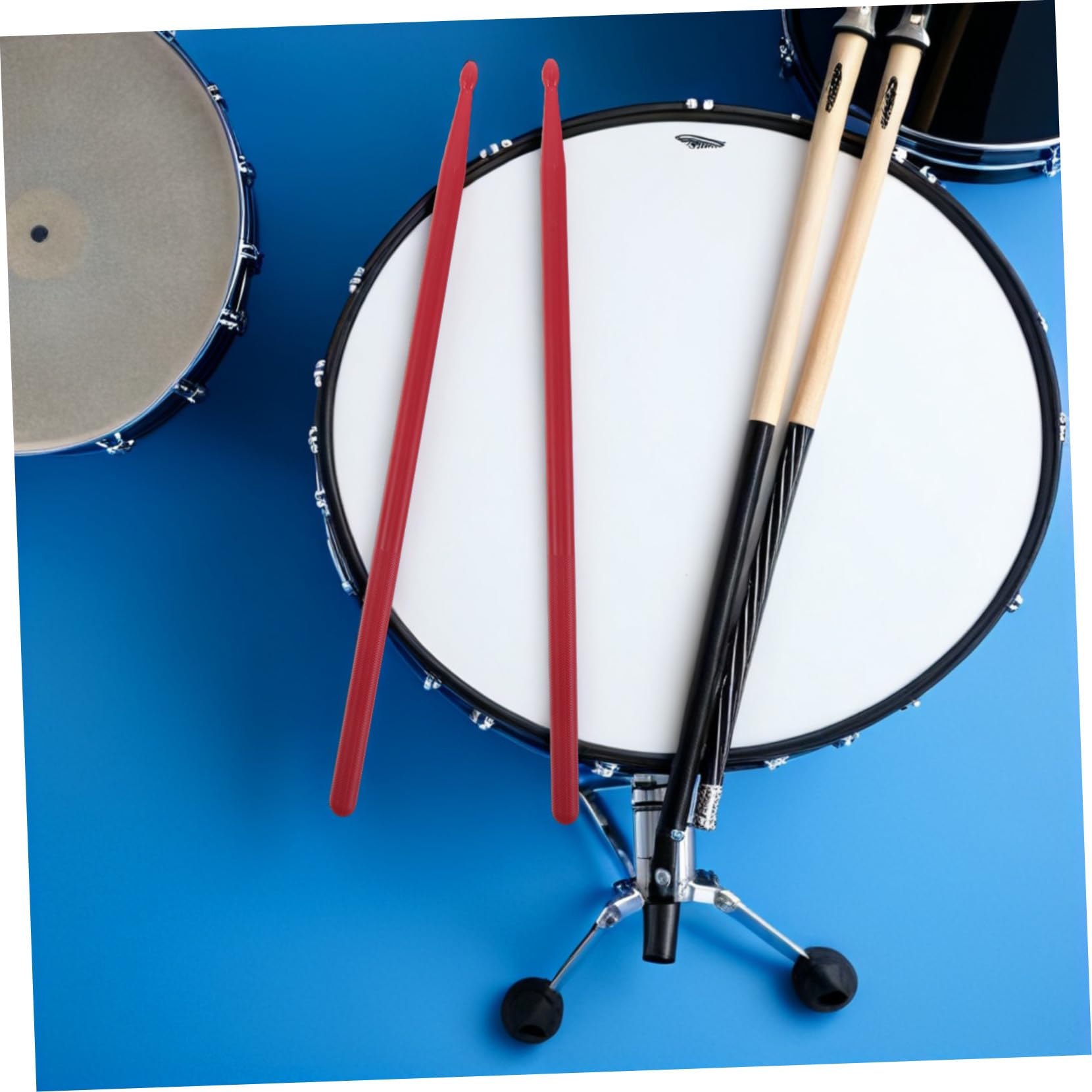 Kit de Accesorios de Percusión Batería con Baquetas de Nylon y Madera, Mazo Antideslizante Rojo y Cepillos Azules con Funda Portátil para Batería Acústica