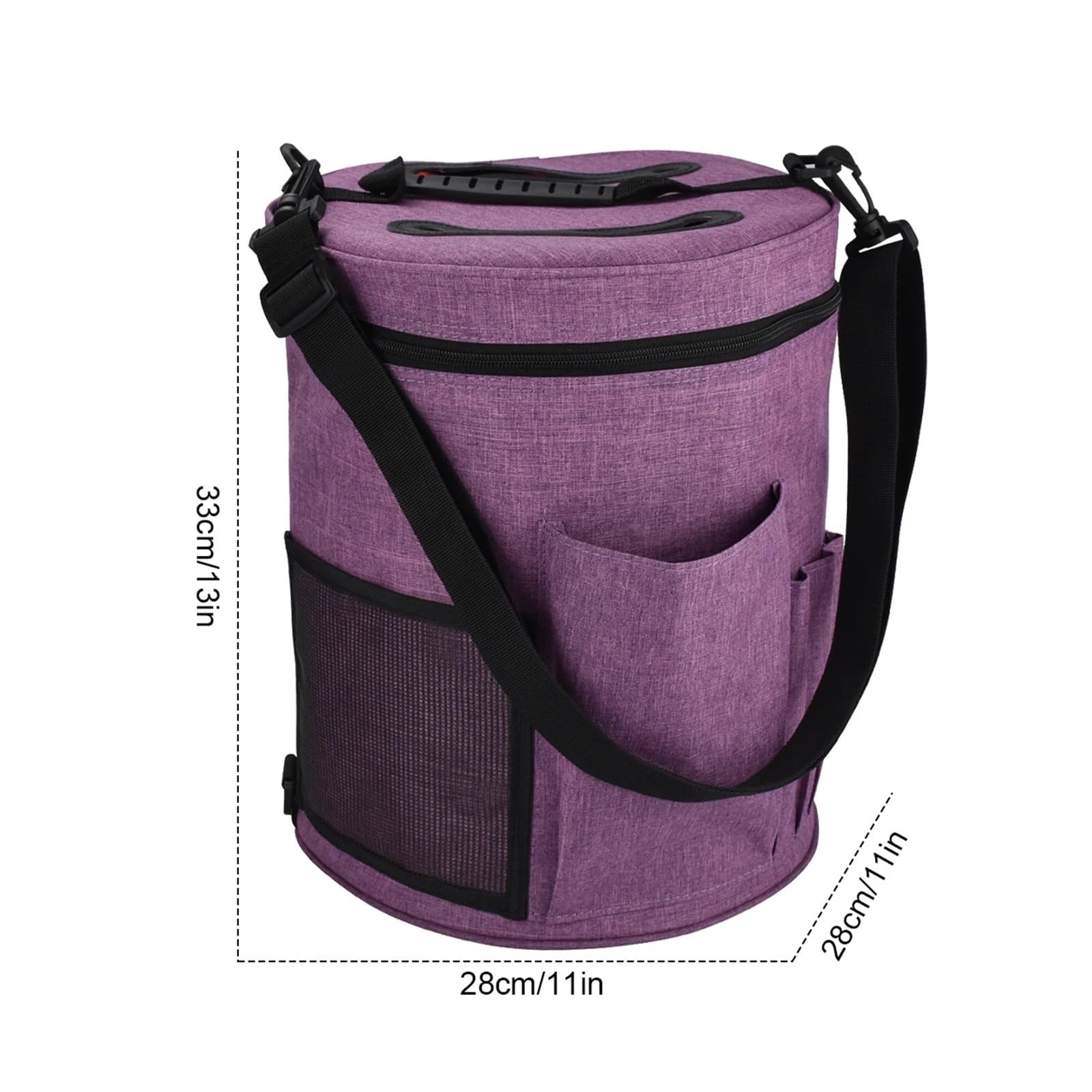 Bolsa de almacenamiento for lanas, organizador de herramientas de tejer redondas de tela Oxford con múltiples bolsillos for hilo, ganchos de ganchillo, bolso de agujas Para Hilos, Ganchillos(Purple)