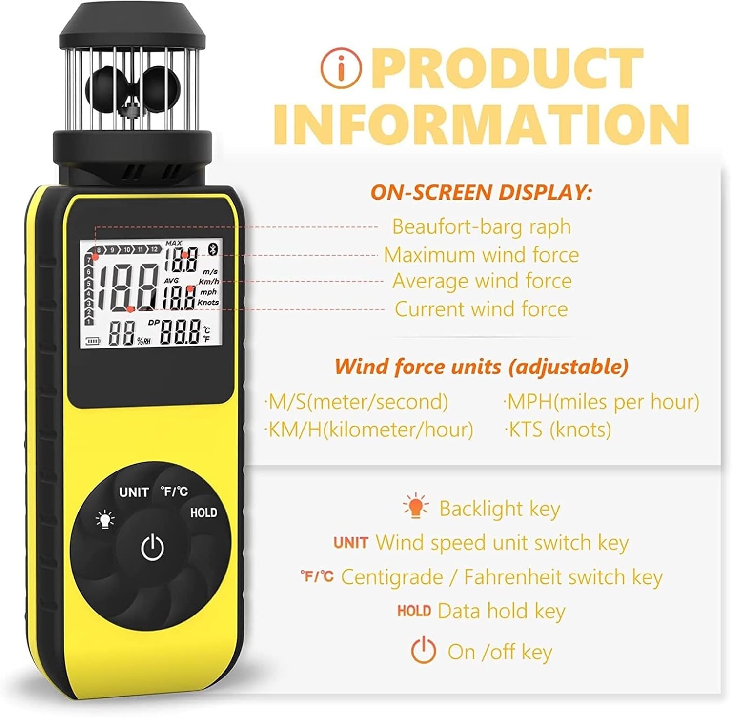 Pocket Anemometer HP-881M Handheld Mini Anemometer Update Wind Meter With 360 Rotation Backlight For Measuring Wind Speed