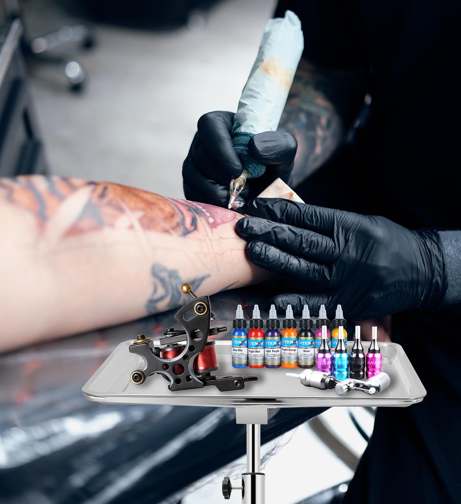 Salon-Tablett, extra großes Tattoo-Tablett, Premium-Edelstahl-Tablett, Wagen für Klinik, Spa, Zahnärzte, rollende Friseure, Mayo-Ständer mit Bremsrädern