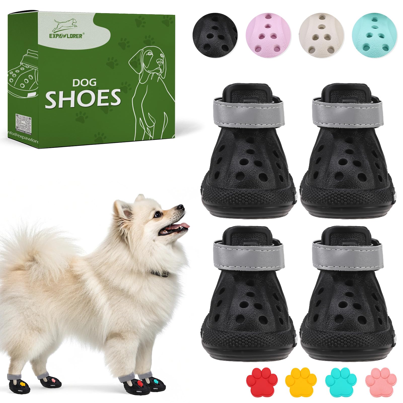 EVA Dog Shoes- Non-Slip Waterproof Dog Booties for Snow Winter, Easy ON & Off, Reflective Adjustable Pet Boots & Paw Protectors, Rugged Sole for Small