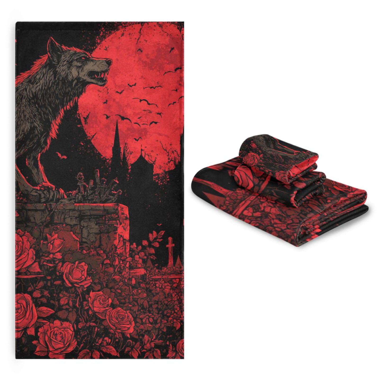 Set di 3 asciugamani per il viso con castello di vampiri gotici, ad asciugatura rapida, 1 asciugamano da bagno, 1 asciugamano per mani, 1 panno per la casa, cucina, hotel, palestra, nuoto, spa