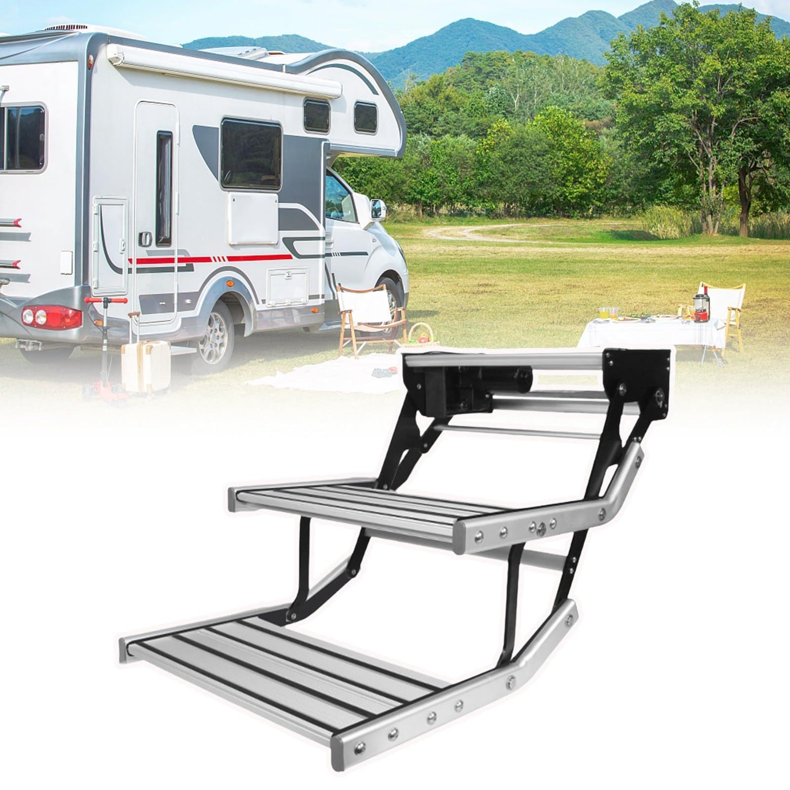WIANQIAN Camper Entry Steps, Caravan Stair, Solid Step, Motorhome Step Ladder, Non-Slip Pedal, 12V Lighting Voltage, For Rv Camper Van Motorhome Travel Trailer Double-layerelectric