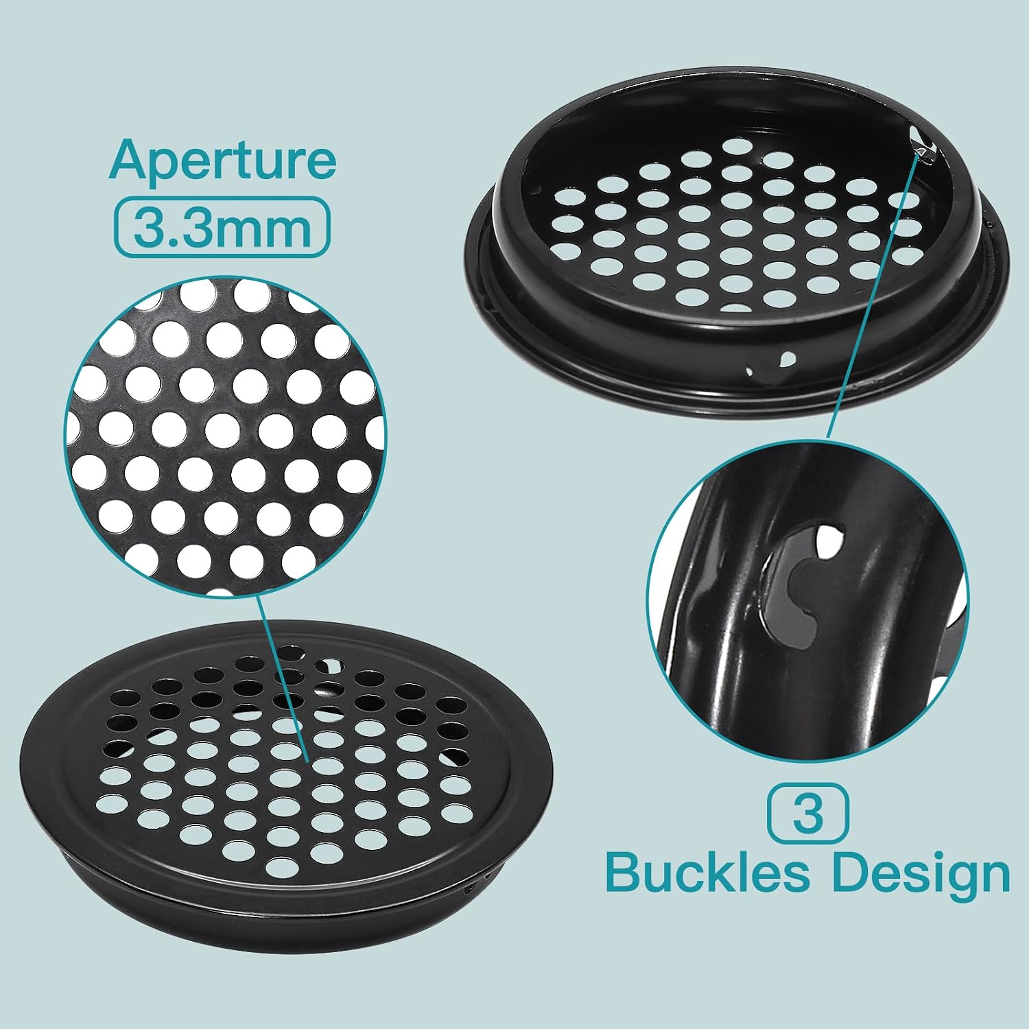 6Pcs 53mm/2inch Round Soffit Louver Vent, Stainless Steel, Black