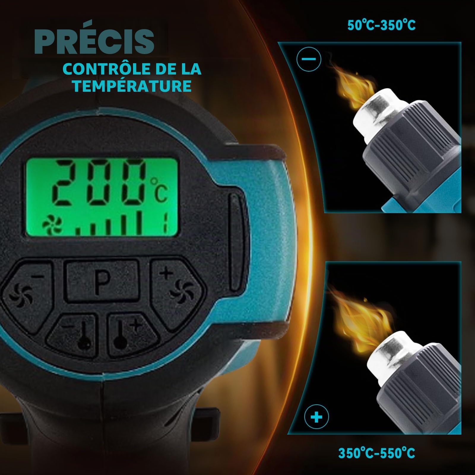 Pistolet thermique sans fil compatible avec batterie Makita 18 V, max 550 °C, chauffage rapide en 2 à 3 s, avec 5 buses pour tube rétractable, film vinyle, artisanat, électronique (sans batterie)