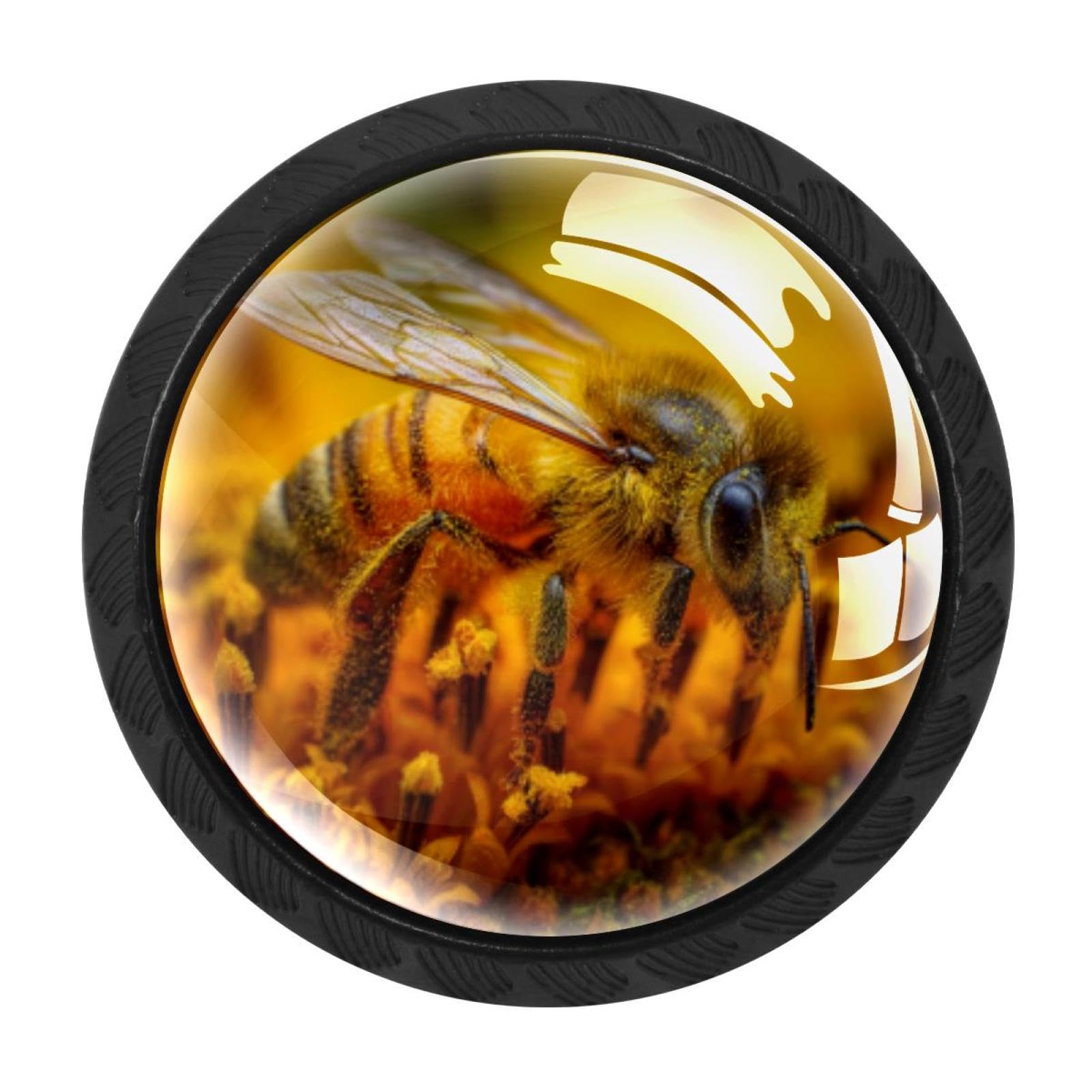 CHENZZZZ 4 Pack Cabinet Handles Black Bee on Sunflower (2) Cabinet Knobs Draw