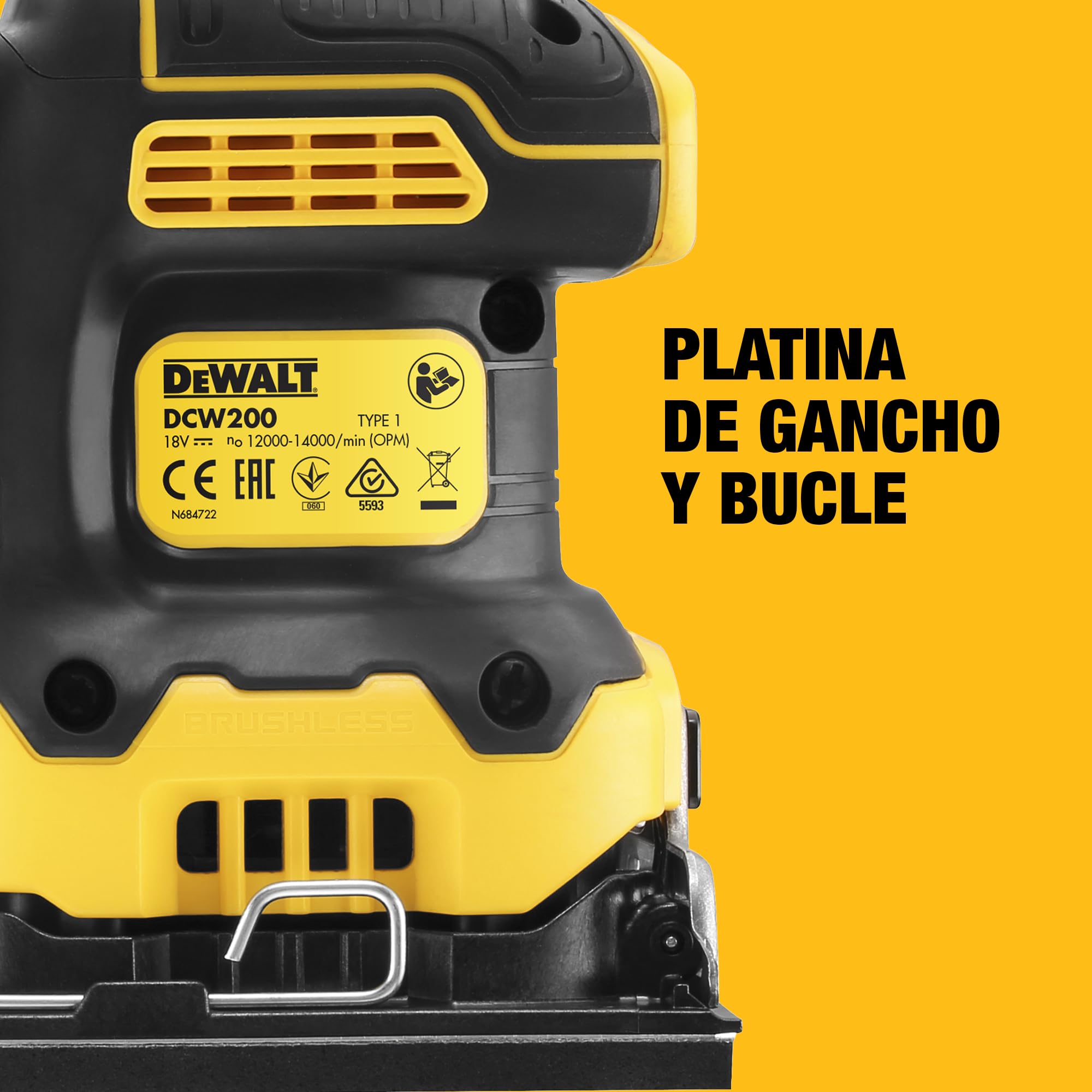 DEWALT Lijadora de 1/4 de hoja XR Motor Brushless 18V en Maletin TSTAK, DCW200NT-X