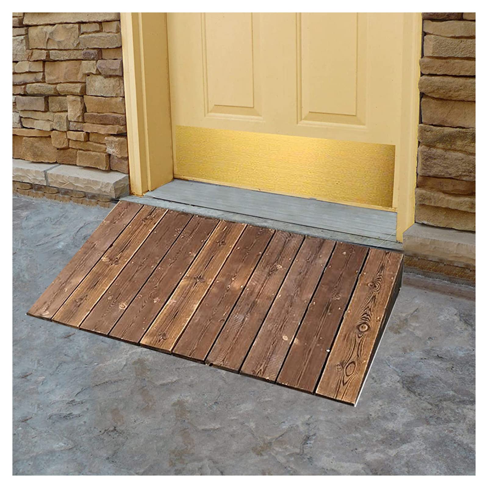 Tira de Puerta Tira de Transición Umbral de Madera/Rampa de Acera Marrón para Sillas de Ruedas Scooters, Rampa de Paso Exterior Antideslizante Grande, Elevación de 3.9"/4.7"/5.9"/7"/7.8"