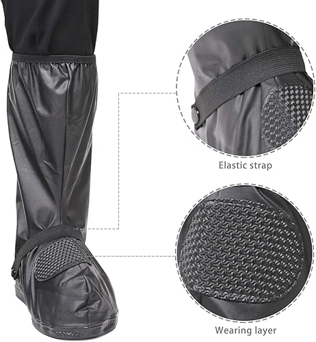 Miniatura 11 de DJZSSXLW - Fundas impermeables para zapatos de lluvia y nieve, botas de motocicleta para mujeres y hombres, color negro (XL)
