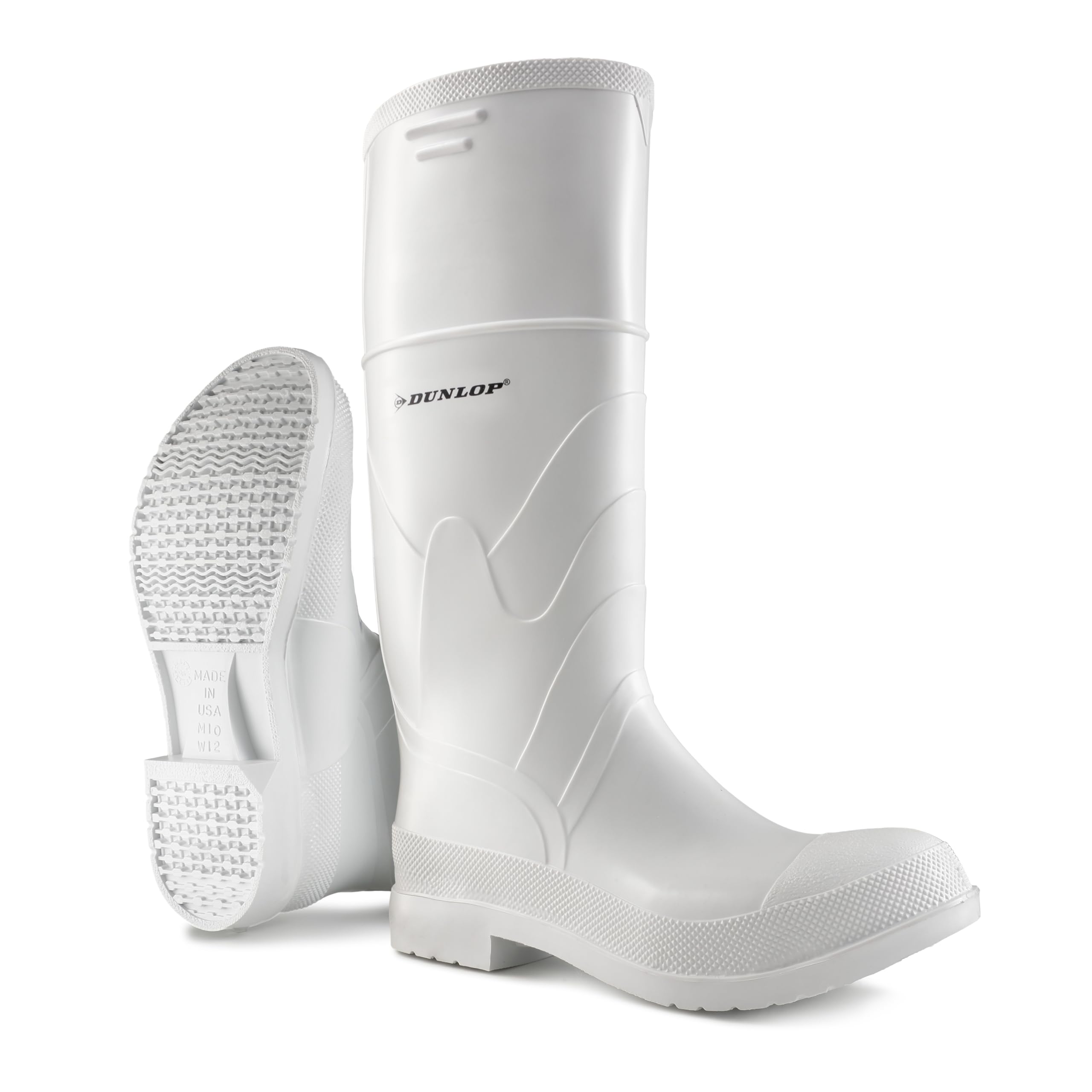 DUNLOP White PVC Plain Toe - Rubber Boots for Men & Women - PVC - Work & Concrete Boots - Soft toe - Waterproof with Tall shaft - Chemical and Slip resistant - White - Size 3-13