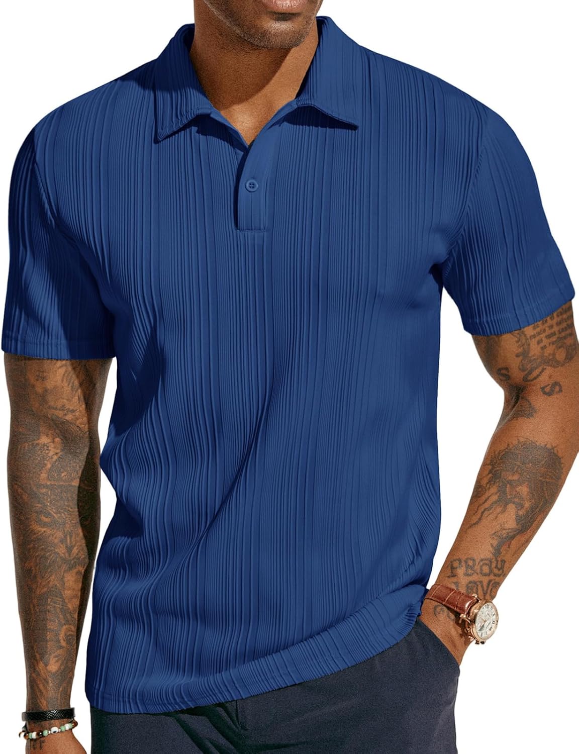PJ PAUL JONES Mens Textured Knit Polo Shirts Regular Fit Stretchy Golf Shirts