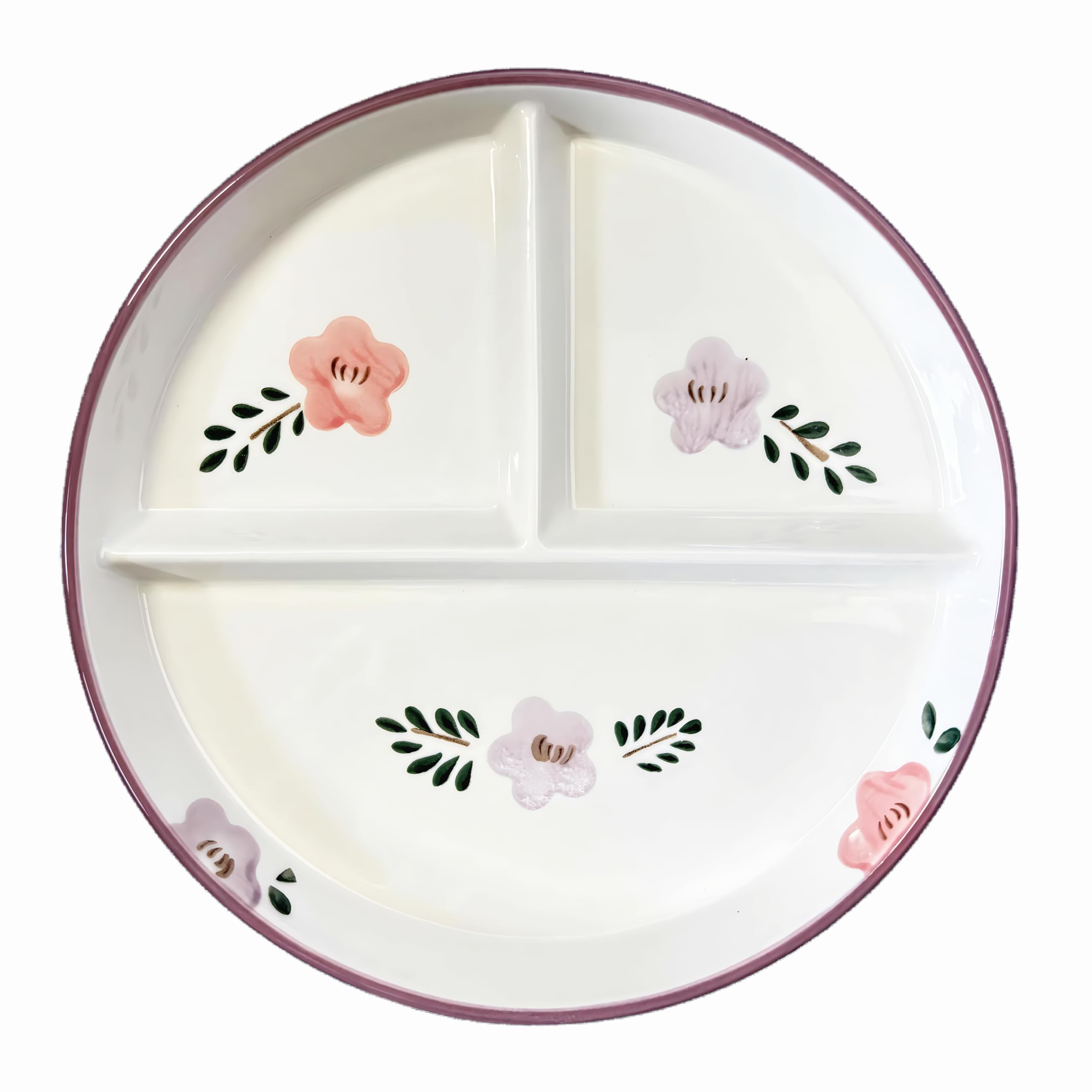 DouYuan Divided Plates Ceramic, 8 inch Round Portion Control Plates for Adults Porcelain, Diet Dinner Plate with Compartments for Dessert Salad Steak Sushi Spaghetti