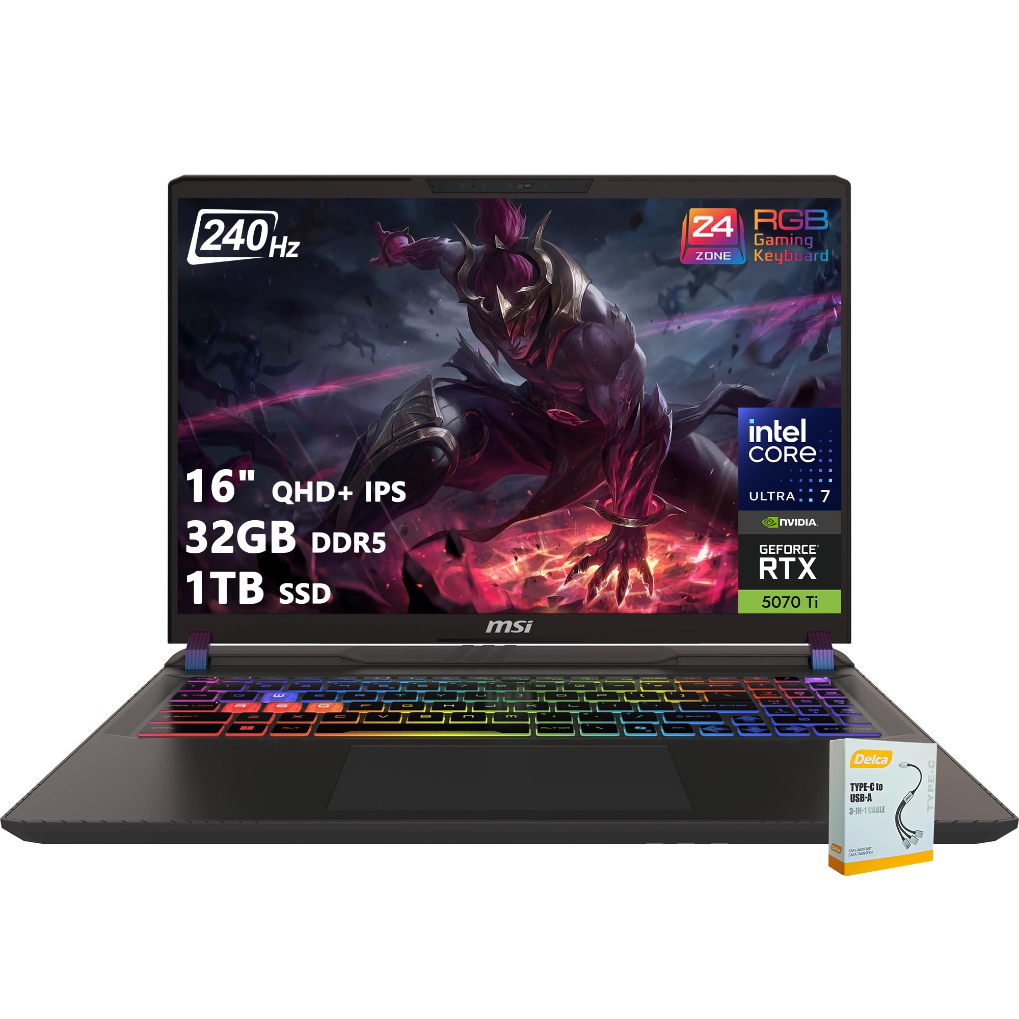 msi Vector 16 HX AI Gaming Laptop | 16" QHD+ IPS 240Hz | Intel Core Ultra 7 255HX | 32GB DDR5 1TB SSD | GeForce RTX 5070 Ti (fino a 992 top AI) | Thunderbolt 5 Win11 retroilluminato RGB con accessorio