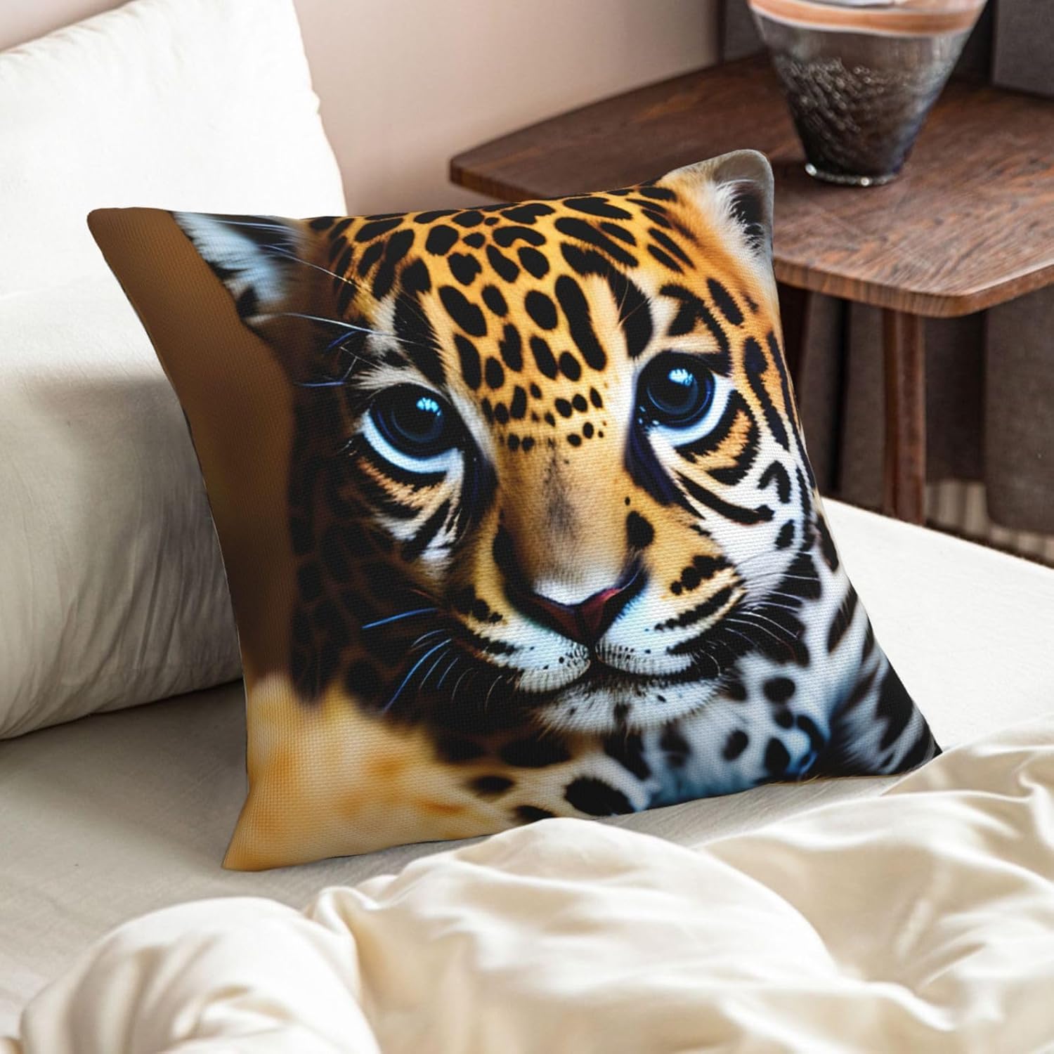 Cute Baby Jaguar 1 Imitation Linen Pillowcase -2 Sets, Fashionable Home Decoration, Used for Sofas, Gardens, beds