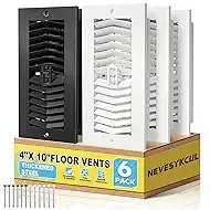 4x10 Floor Register - 6 Pack Floor Vent Covers Air Vent Cover for Wall or Ceiling High Airflow 2 Way Solid Steel HVAC Register Cover Adjustable AC Register for Home, Office, Bathroom with Screws