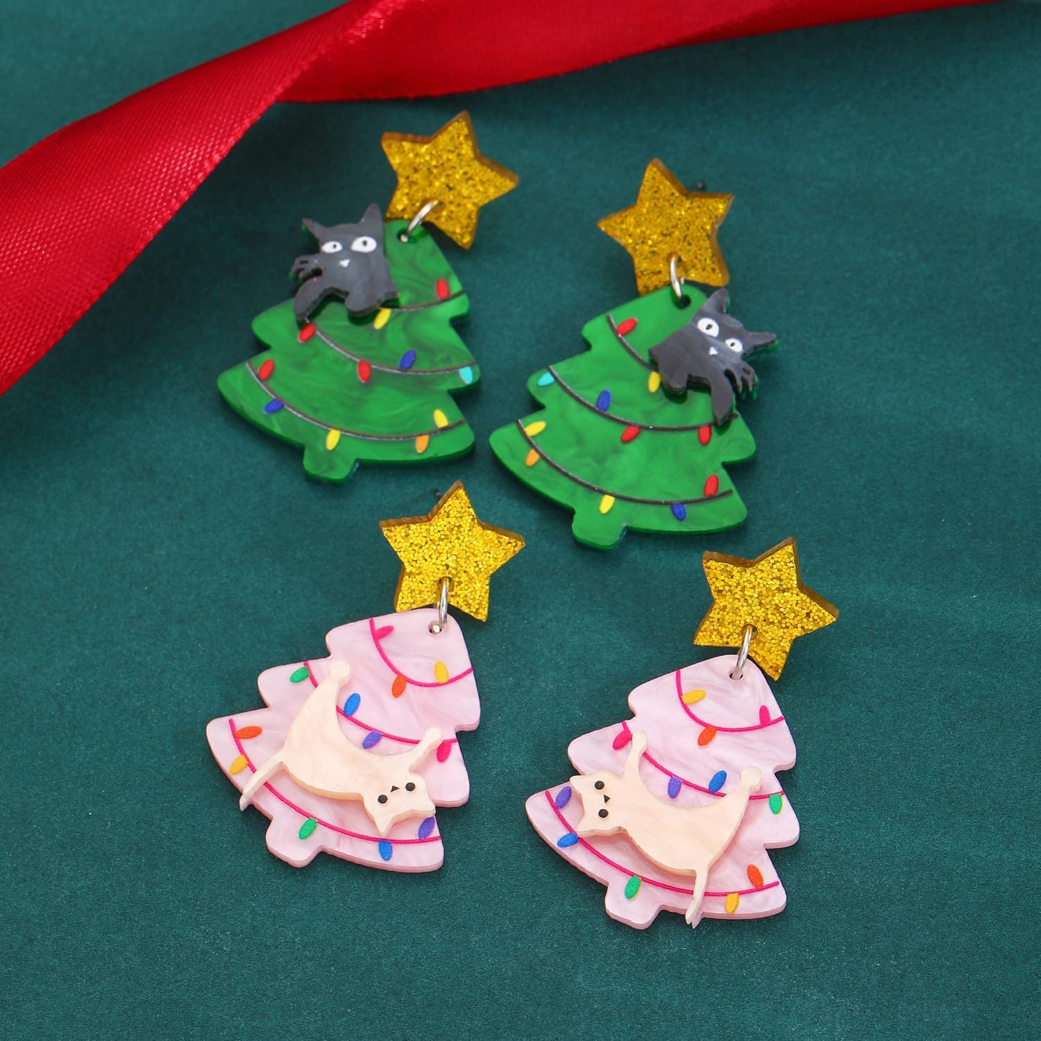 Christmas Tree Cake Earrings For Women Drop Dangling Funky Holiday Earrings Jewelry (E) - Image 7