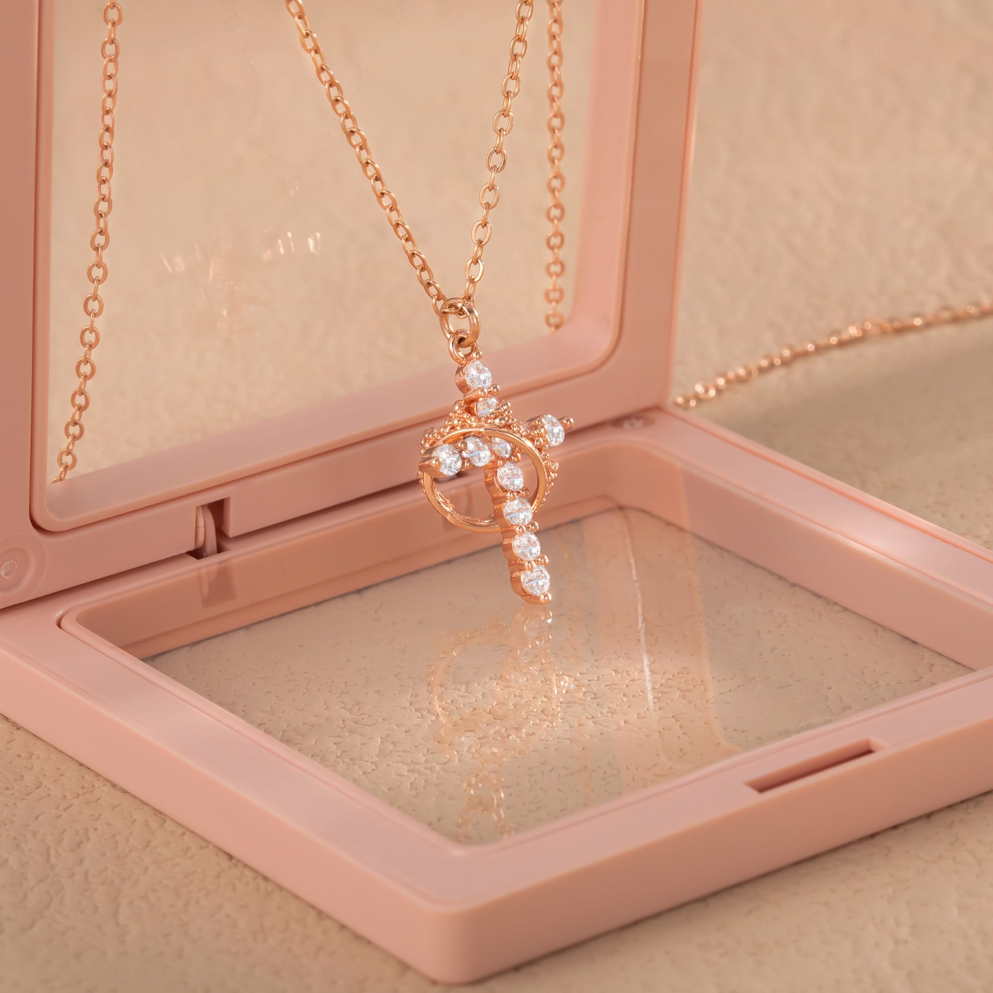 Upgraded Crown Cross Necklace For Women 14k Gold Plated Silver